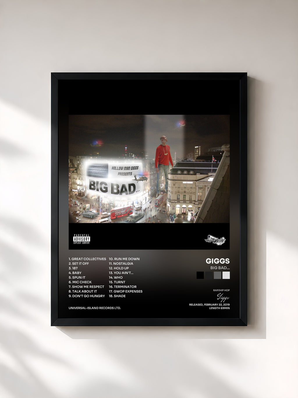 #noir Tableau de l'album BIG BAD... de Giggs, cadre noir, imprimé et encadré en France