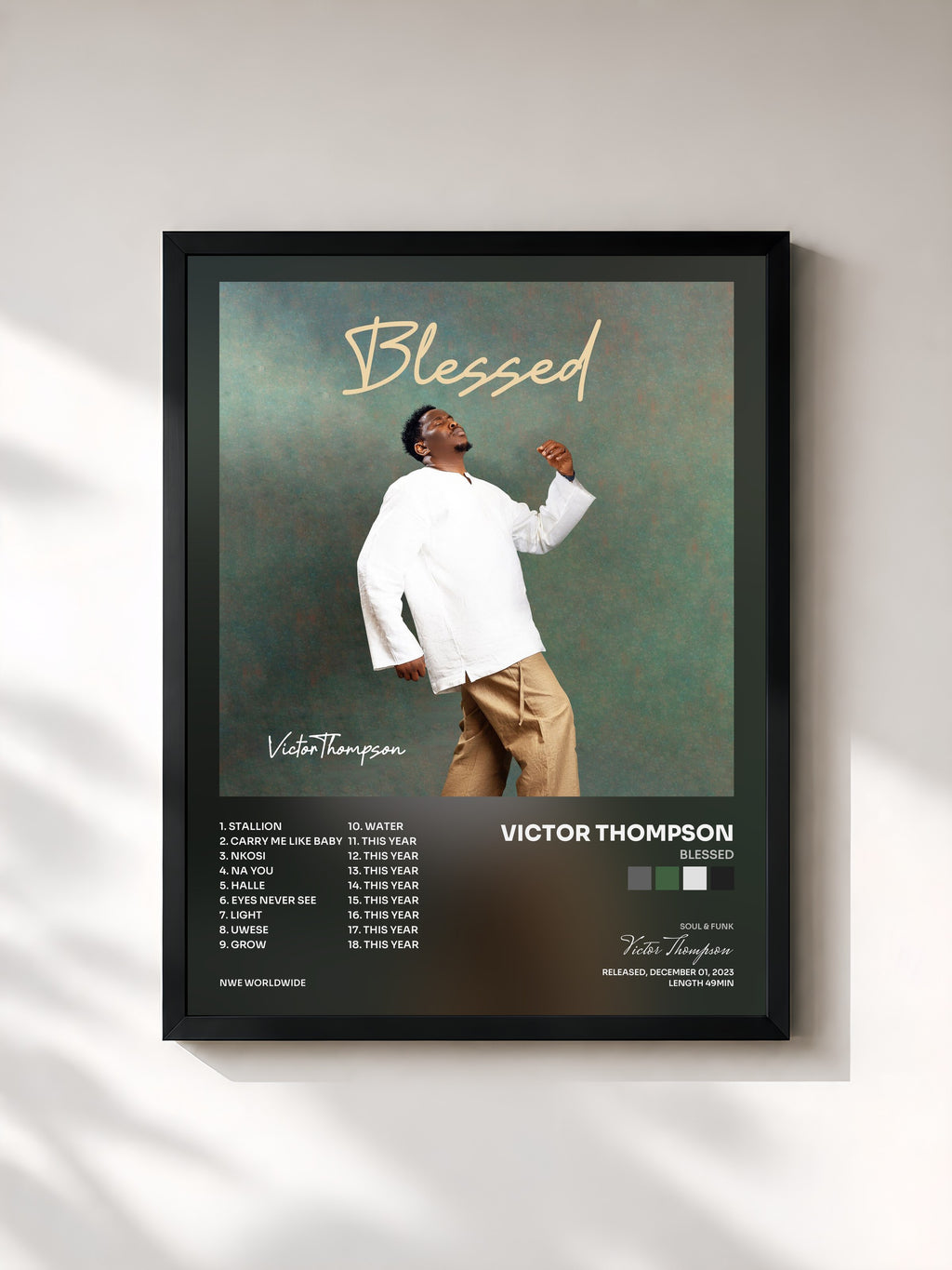 #noir Tableau de l'album Blessed de Victor Thompson, cadre noir, imprimé et encadré en France