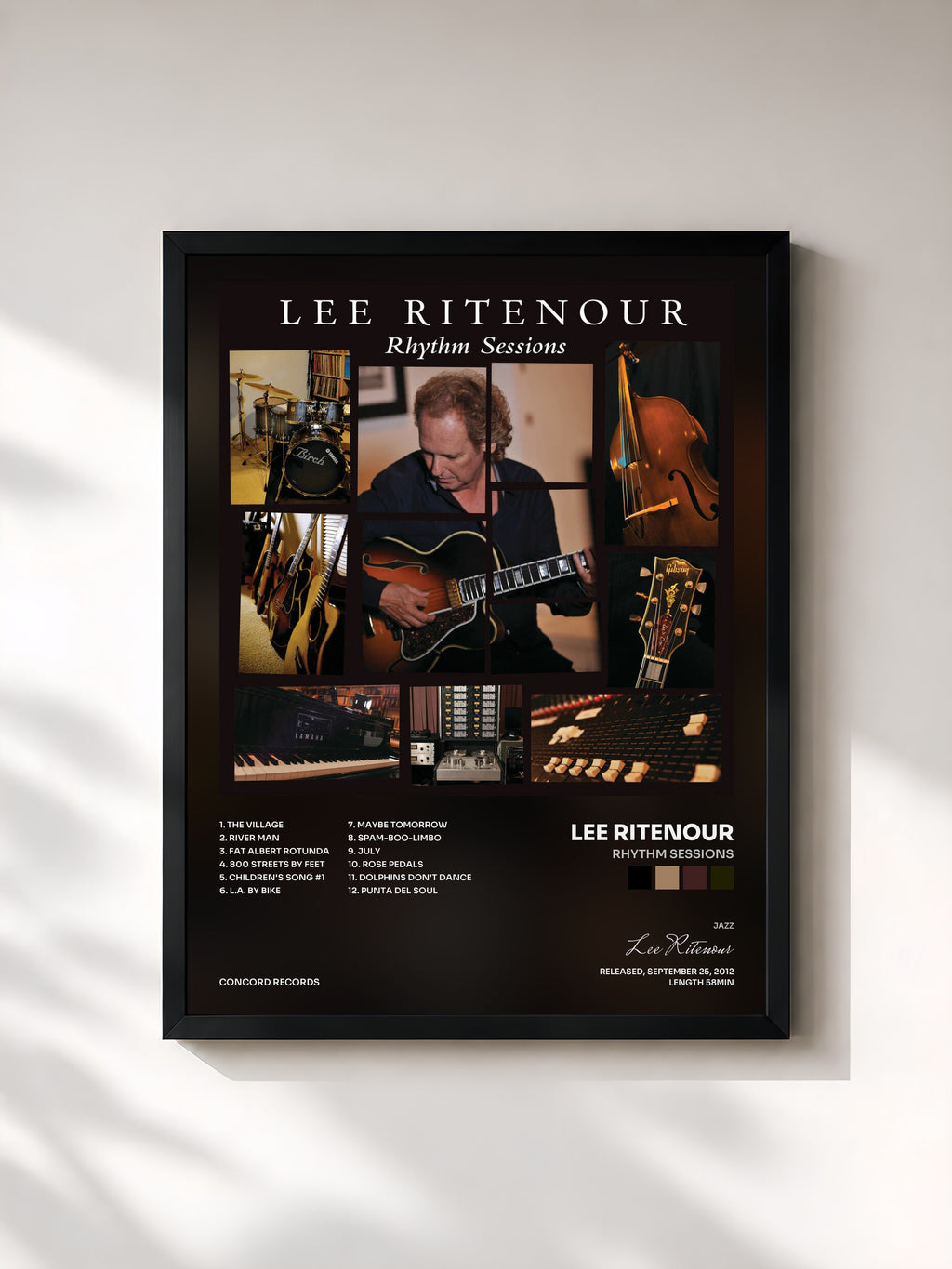 #noir Tableau de l'album Rhythm Sessions de Lee Ritenour, cadre noir, imprimé et encadré en France