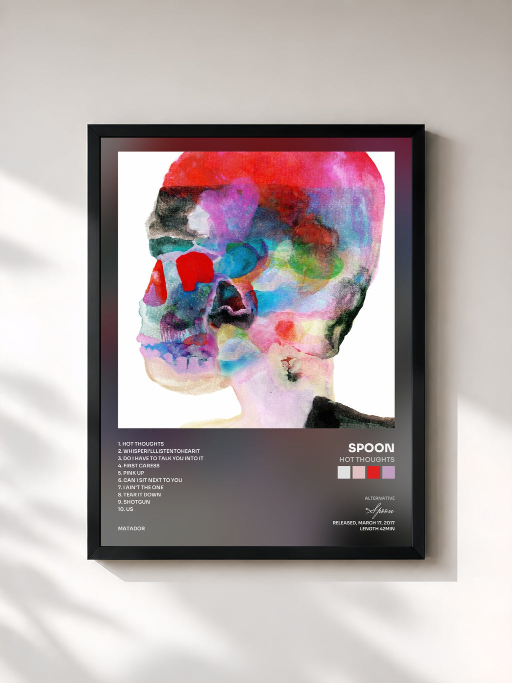 #noir Tableau de l'album Hot Thoughts de Spoon, cadre noir, imprimé et encadré en France