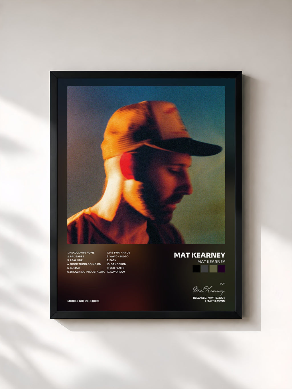 #noir Tableau de l'album Mat Kearney de Mat Kearney, cadre noir, imprimé et encadré en France