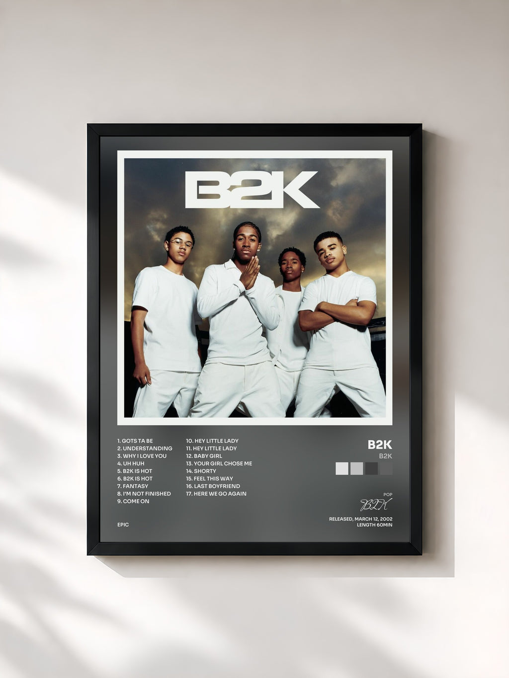 #noir Tableau de l'album B2K de B2K, cadre noir, imprimé et encadré en France
