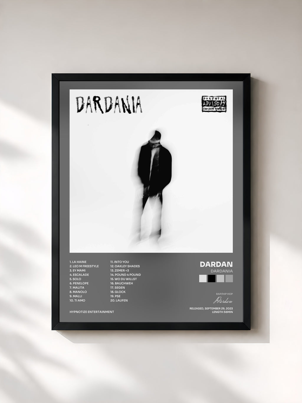 #noir Tableau de l'album Dardania de Dardan, cadre noir, imprimé et encadré en France