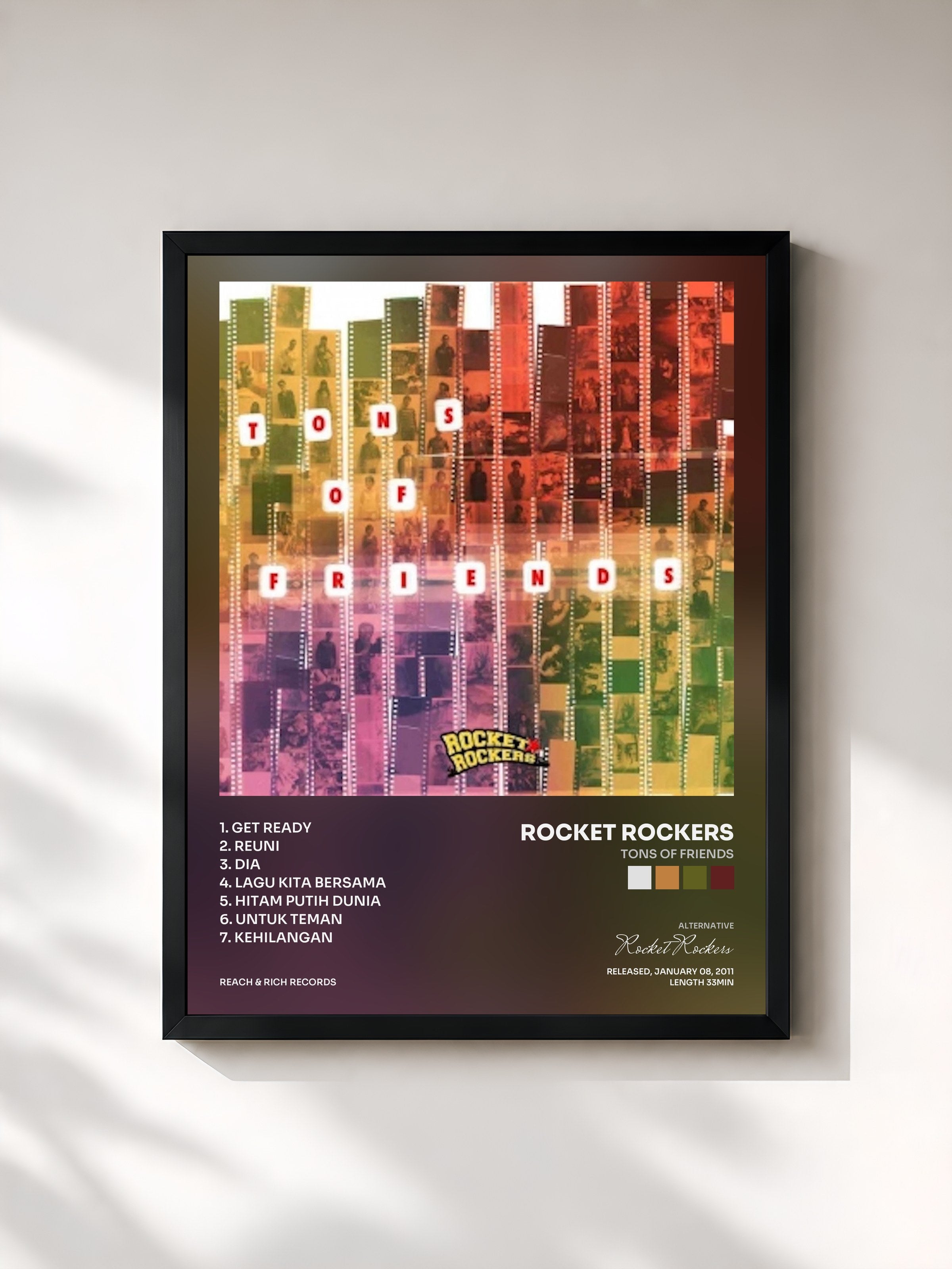 #noir Tableau de l'album Tons Of Friends de Rocket Rockers, cadre noir, imprimé et encadré en France