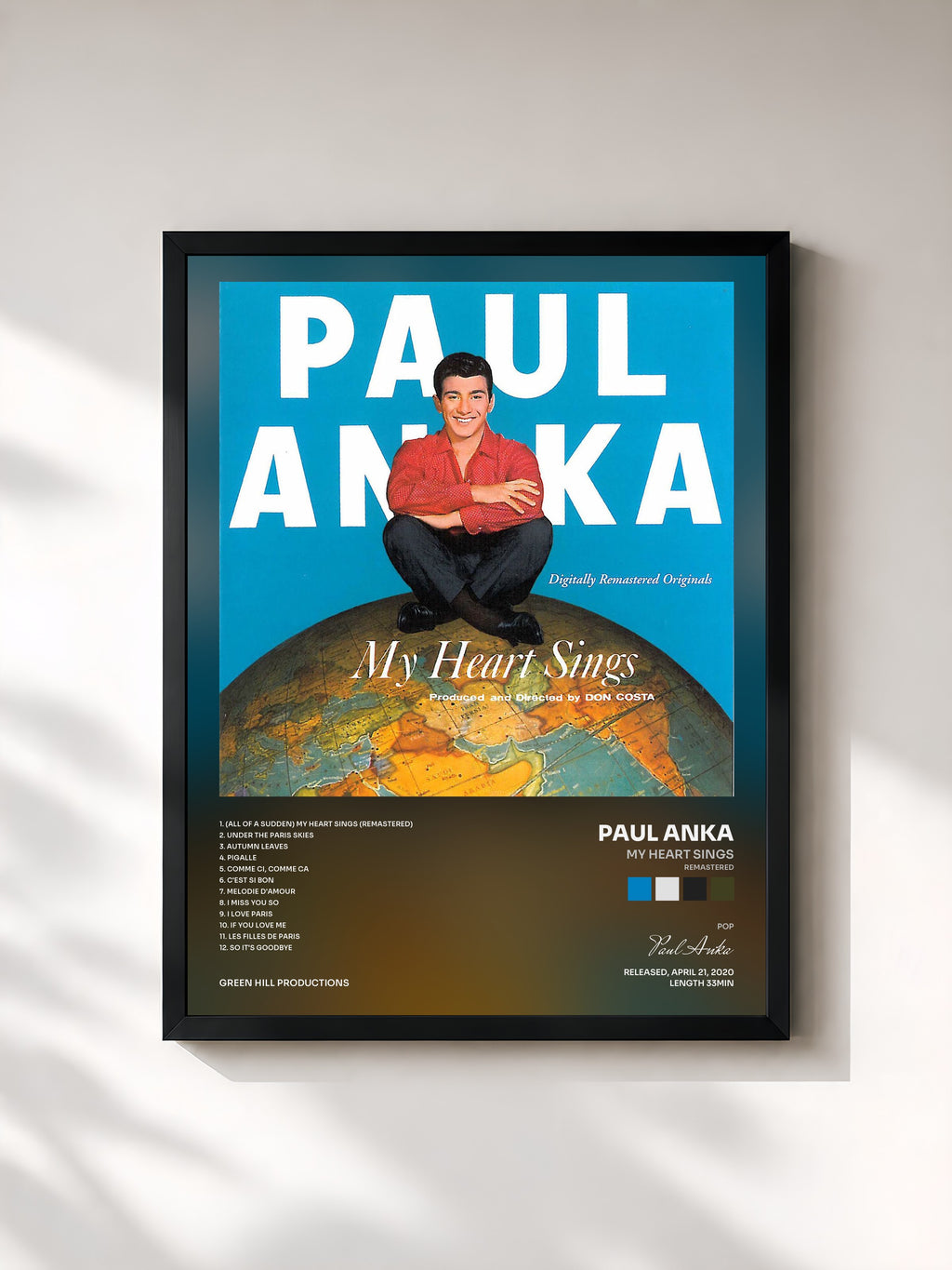 #noir Tableau de l'album My Heart Sings (Remastered) de Paul Anka, cadre noir, imprimé et encadré en France