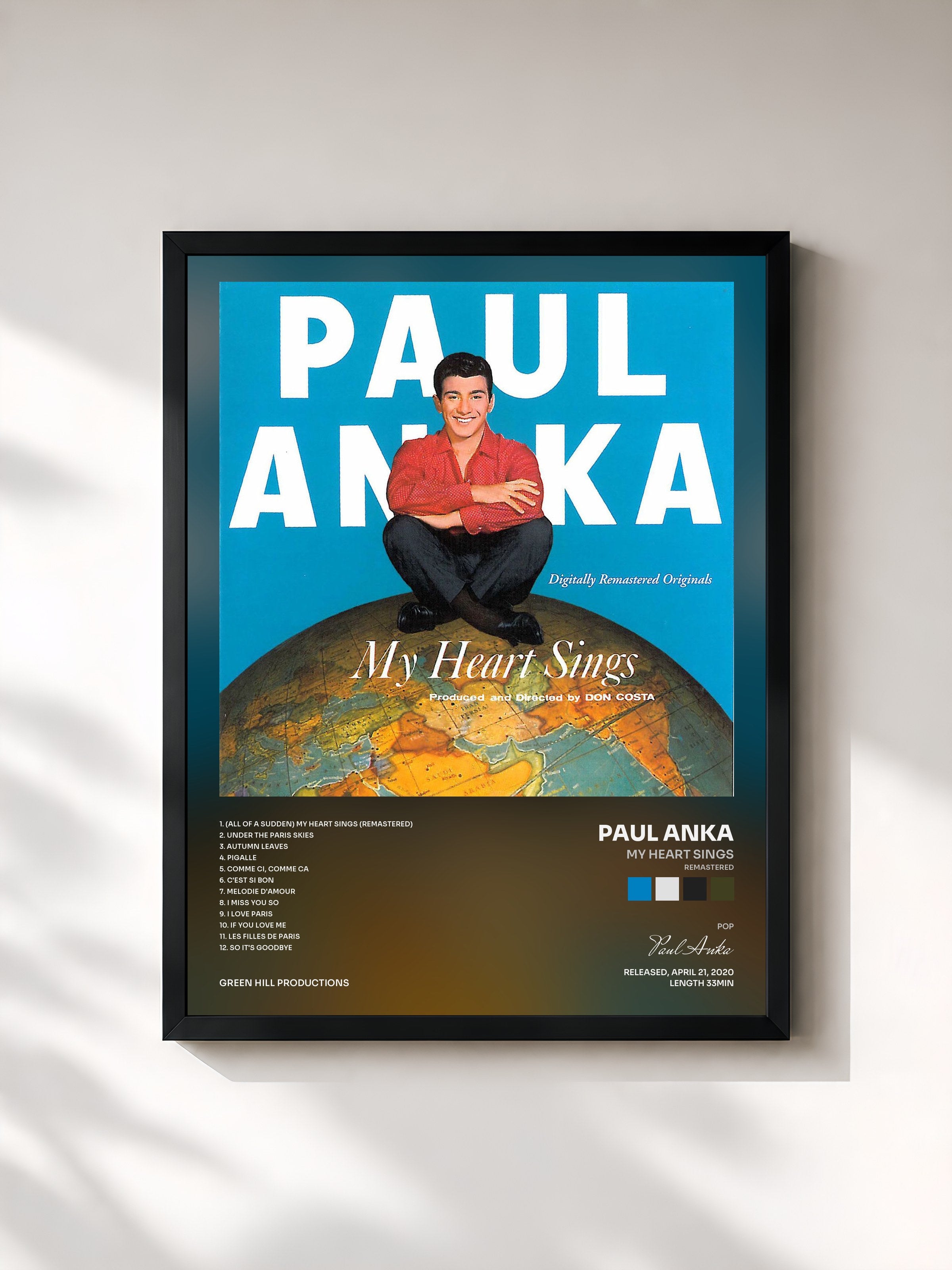 #noir Tableau de l'album My Heart Sings (Remastered) de Paul Anka, cadre noir, imprimé et encadré en France
