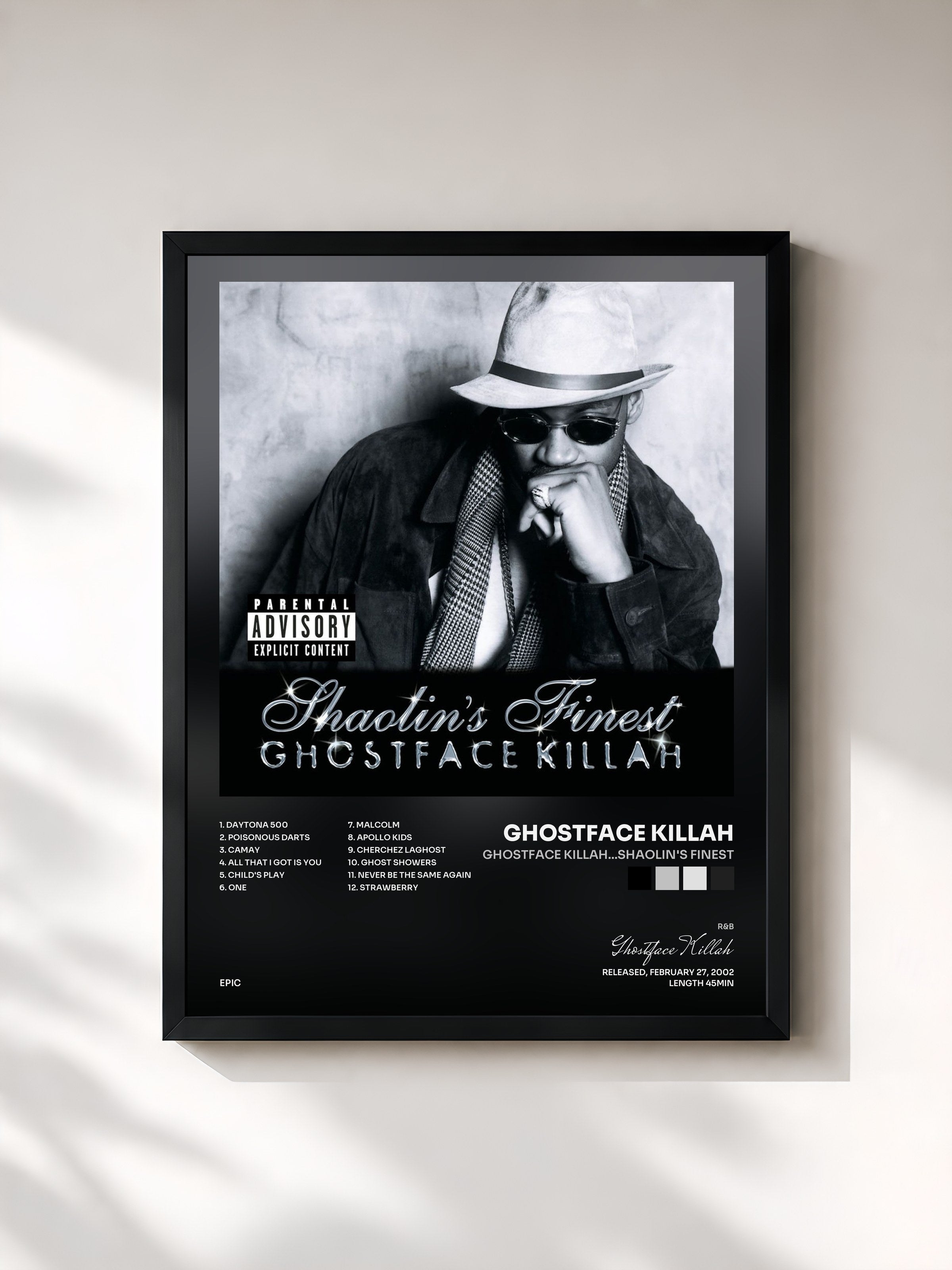 #noir Tableau de l'album Ghostface Killah...Shaolin's Finest de Ghostface Killah, cadre noir, imprimé et encadré en France