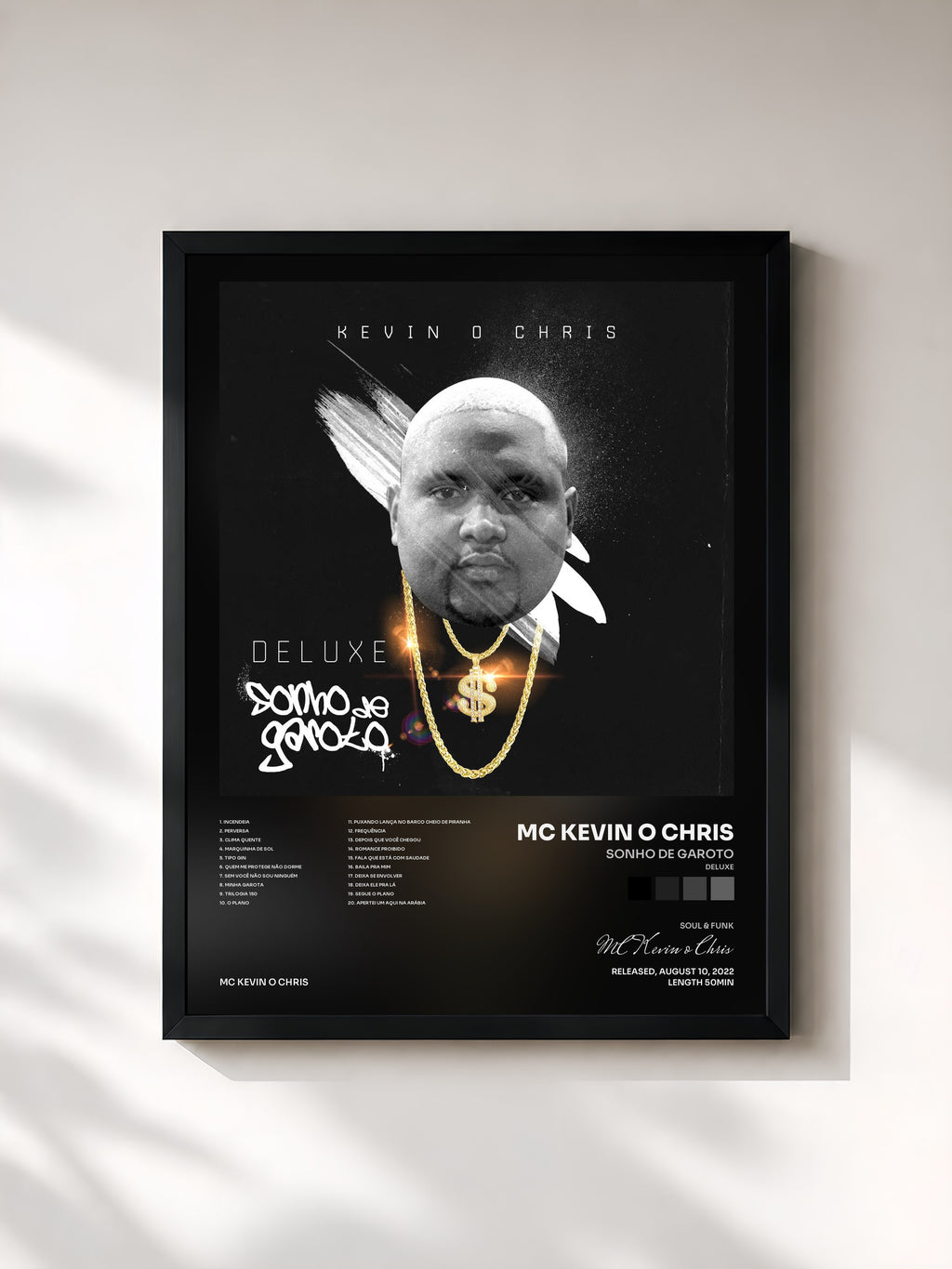 #noir Tableau de l'album Sonho de Garoto (Deluxe) de MC Kevin o Chris, cadre noir, imprimé et encadré en France