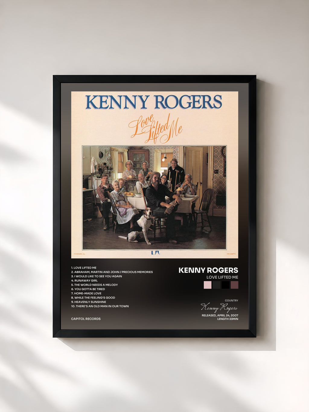 #noir Tableau de l'album Love Lifted Me de Kenny Rogers, cadre noir, imprimé et encadré en France