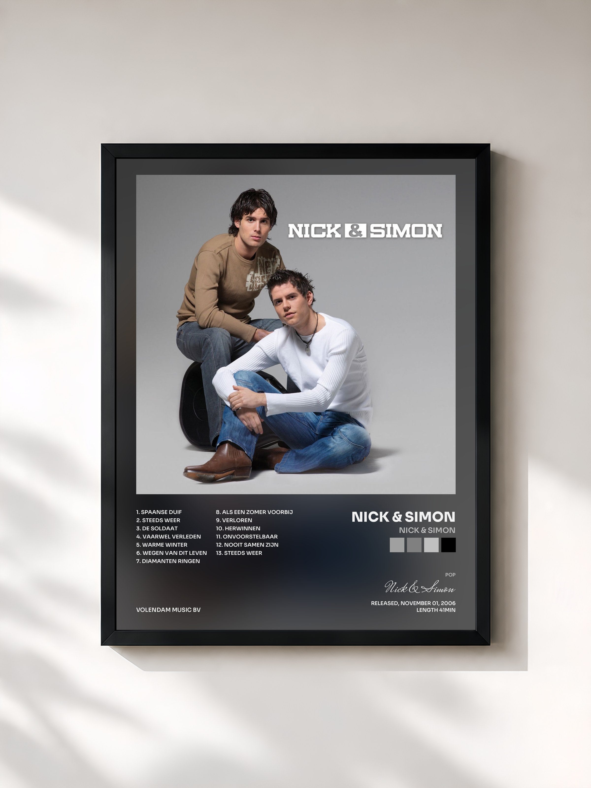 #noir Tableau de l'album Nick & Simon de Nick & Simon, cadre noir, imprimé et encadré en France