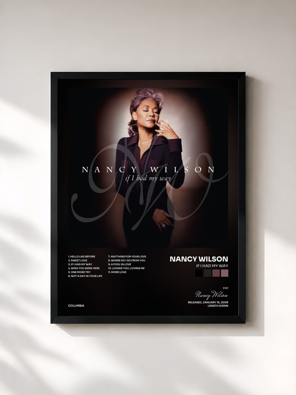 #noir Tableau de l'album IF I HAD MY WAY de Nancy Wilson, cadre noir, imprimé et encadré en France