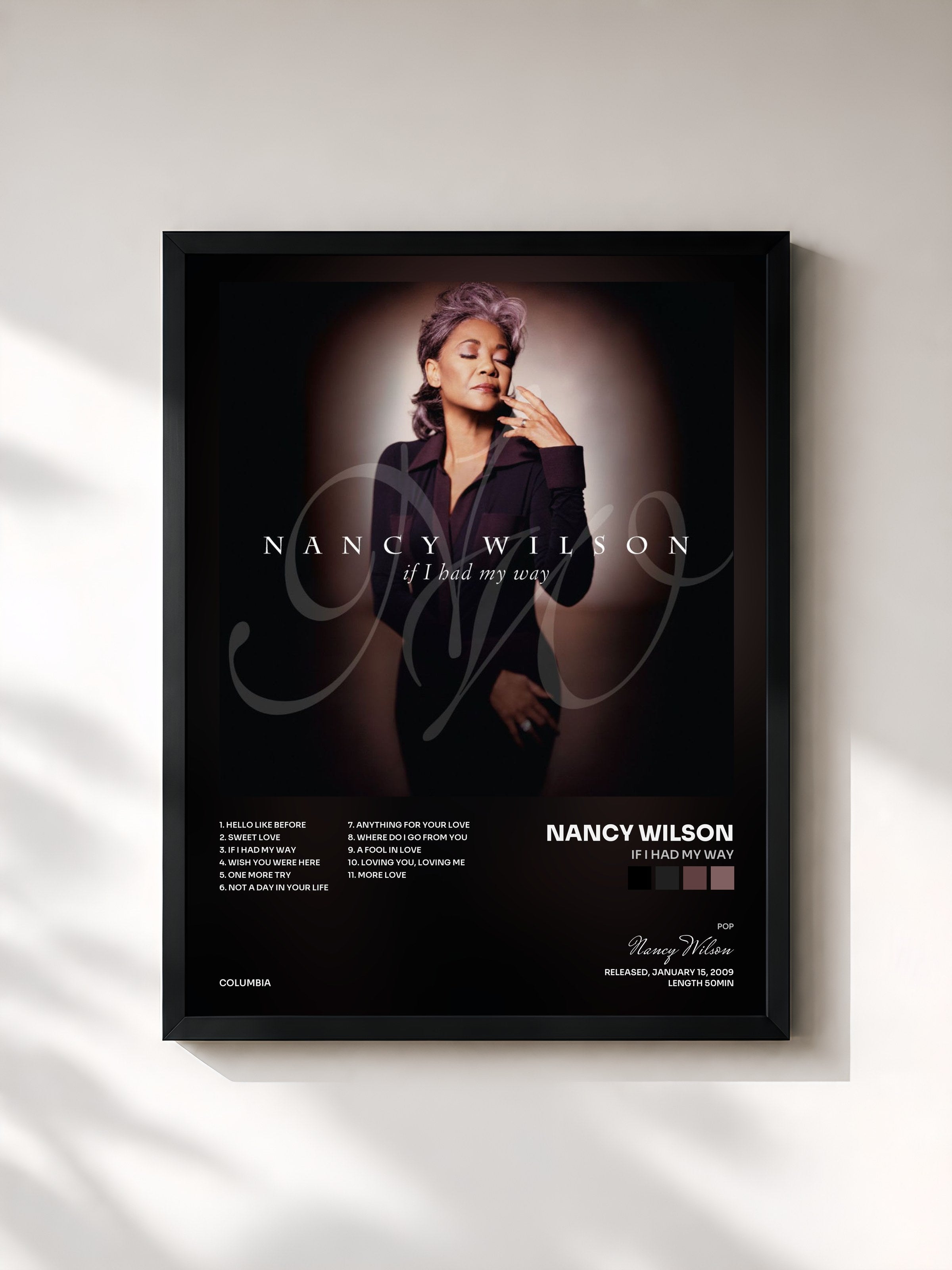 #noir Tableau de l'album IF I HAD MY WAY de Nancy Wilson, cadre noir, imprimé et encadré en France