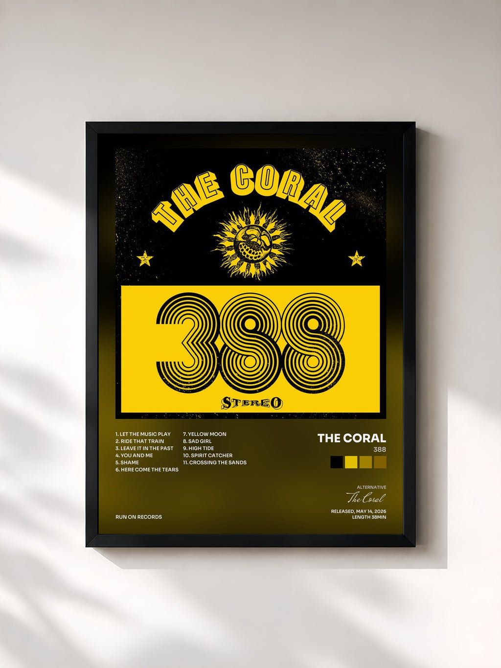 #noir Tableau de l'album 388 de The Coral, cadre noir, imprimé et encadré en France