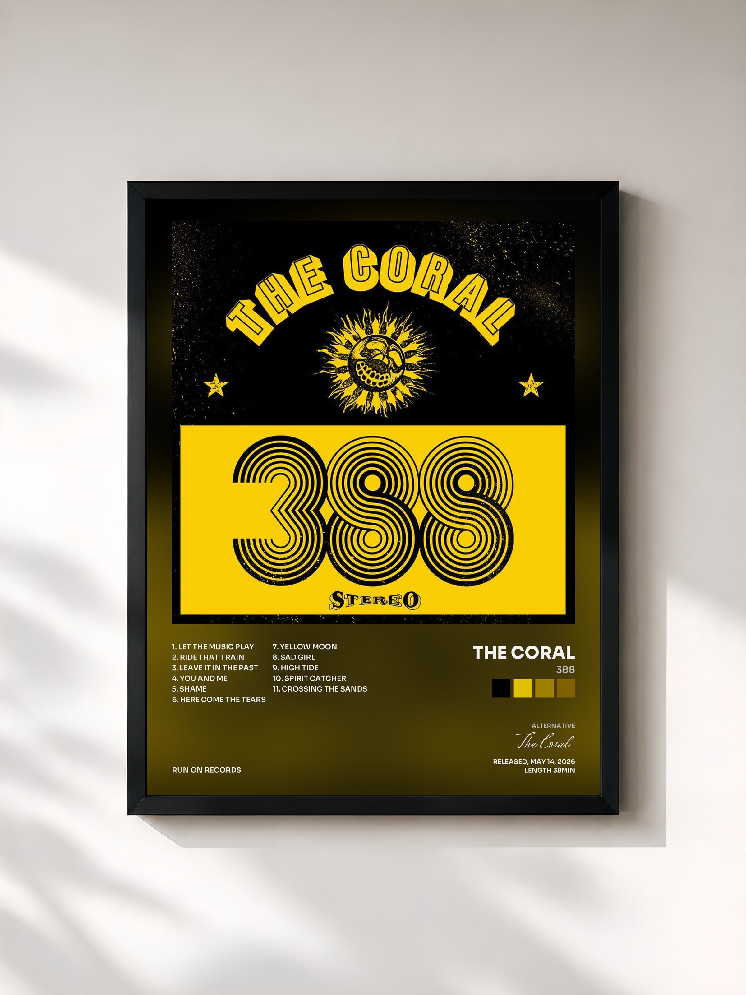 #noir Tableau de l'album 388 de The Coral, cadre noir, imprimé et encadré en France