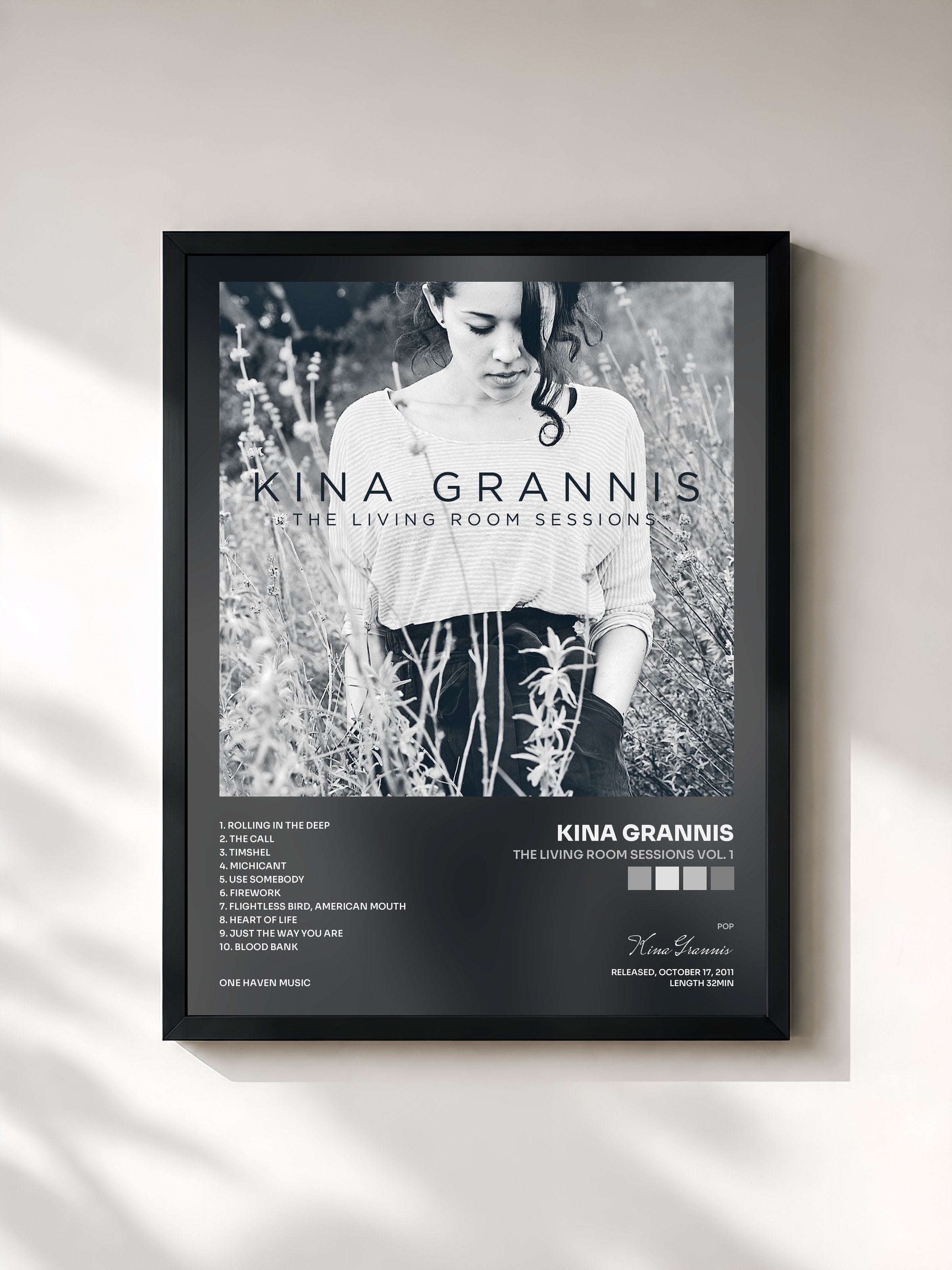 #noir Tableau de l'album The Living Room Sessions Vol. 1 de Kina Grannis, cadre noir, imprimé et encadré en France