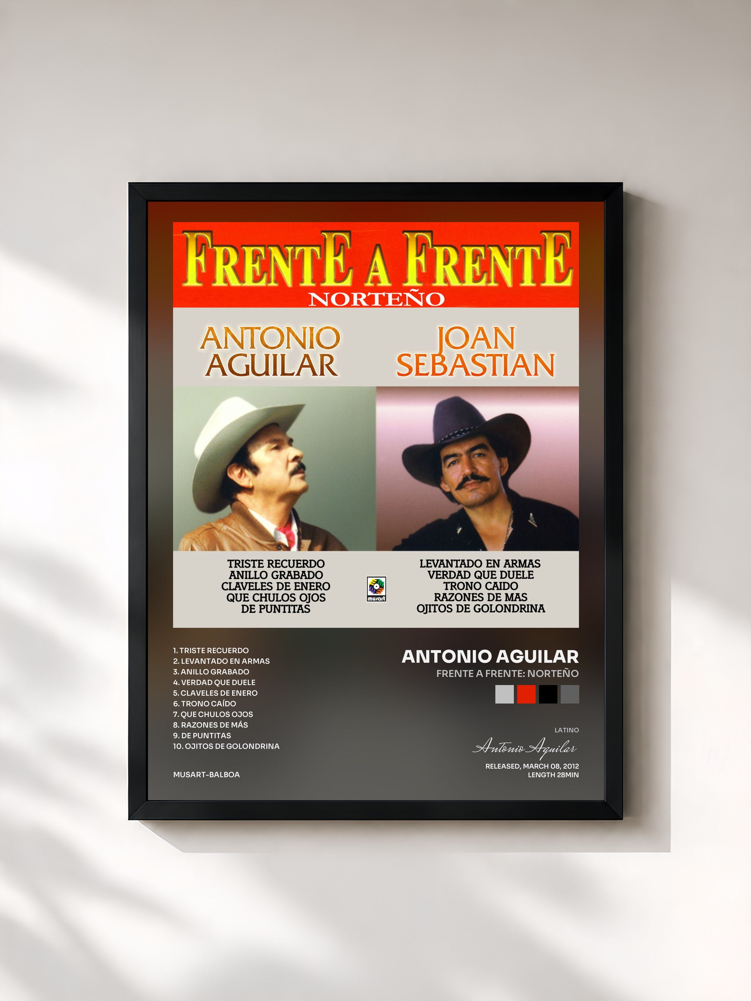 #noir Tableau de l'album Frente A Frente: Norteño de Antonio Aguilar, cadre noir, imprimé et encadré en France