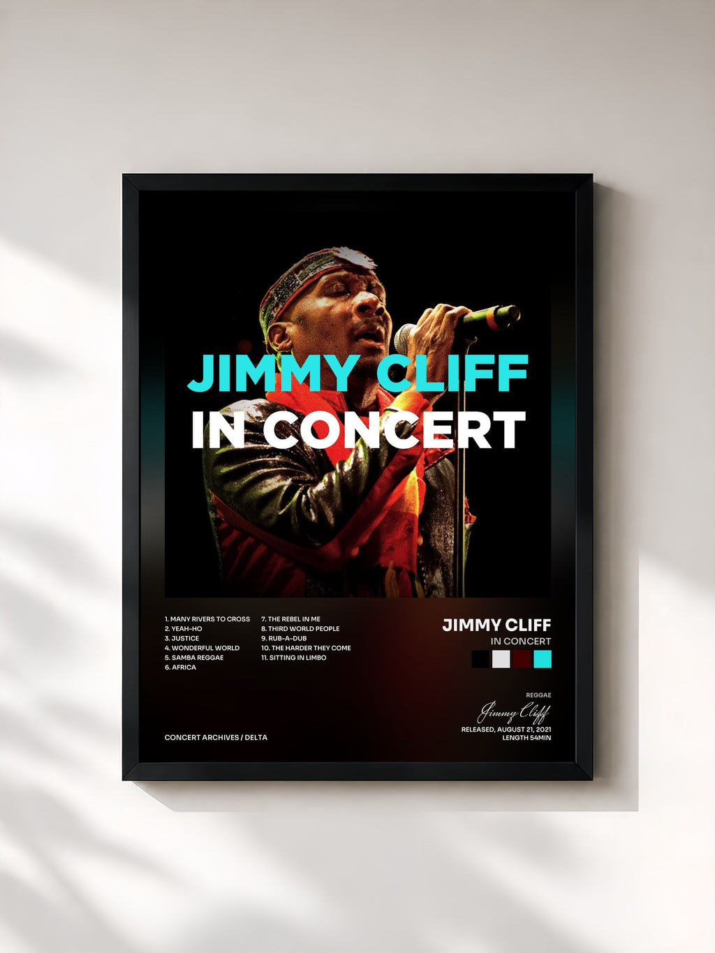 #noir Tableau de l'album In Concert de Jimmy Cliff, cadre noir, imprimé et encadré en France