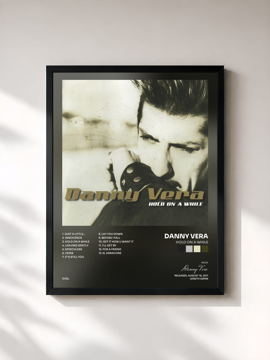 #noir Tableau de l'album Hold on a While de Danny Vera, cadre noir, imprimé et encadré en France