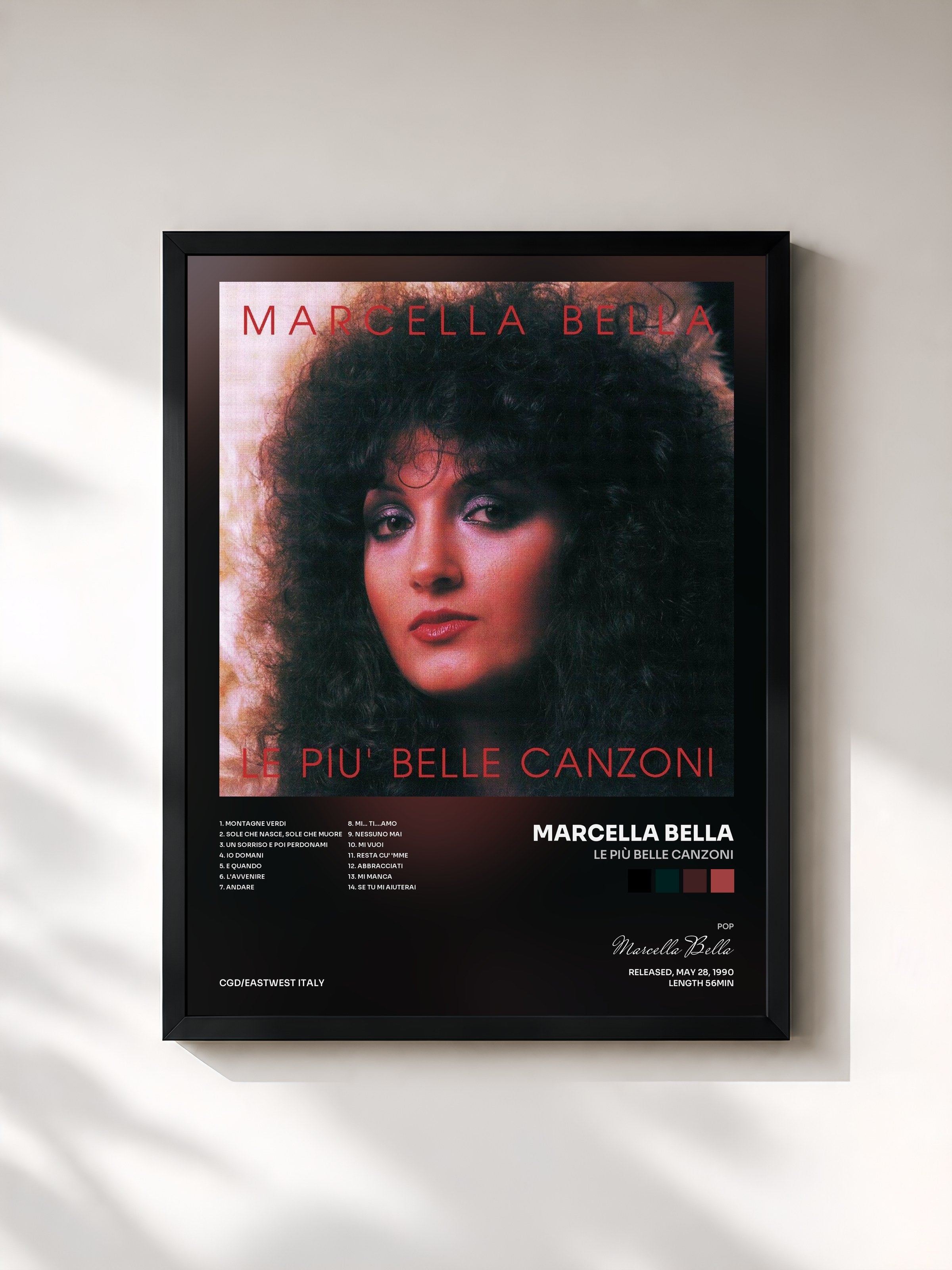 #noir Tableau de l'album Le più belle canzoni de Marcella Bella, cadre noir, imprimé et encadré en France