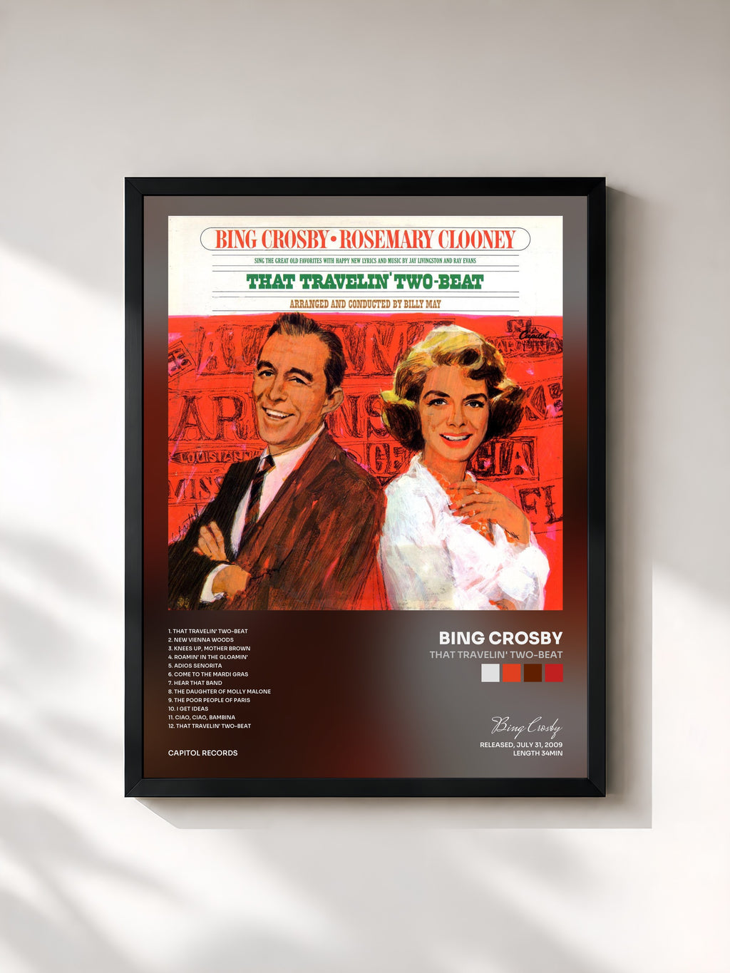 #noir Tableau de l'album That Travelin' Two-Beat de Bing Crosby, cadre noir, imprimé et encadré en France
