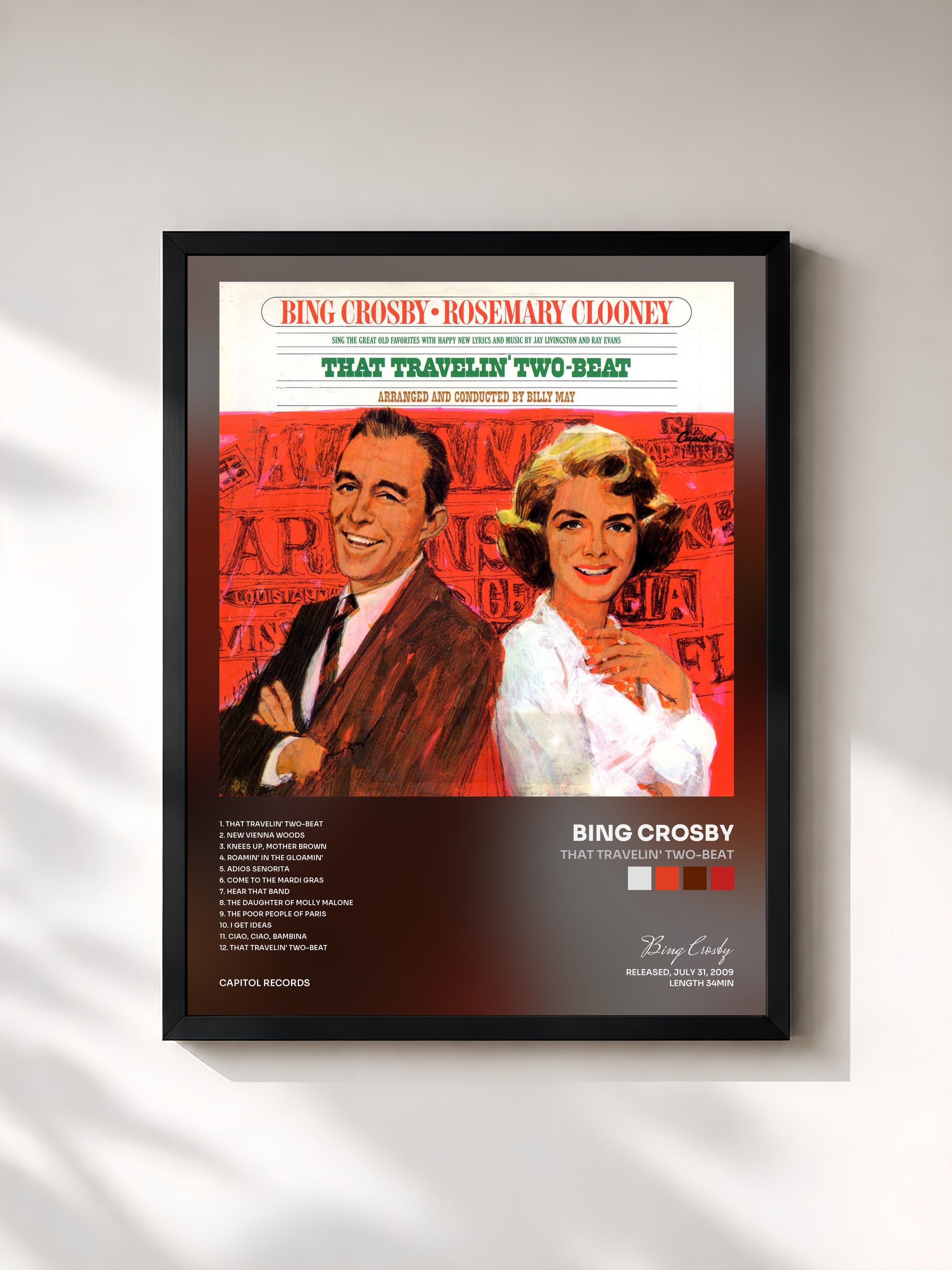 #noir Tableau de l'album That Travelin' Two-Beat de Bing Crosby, cadre noir, imprimé et encadré en France
