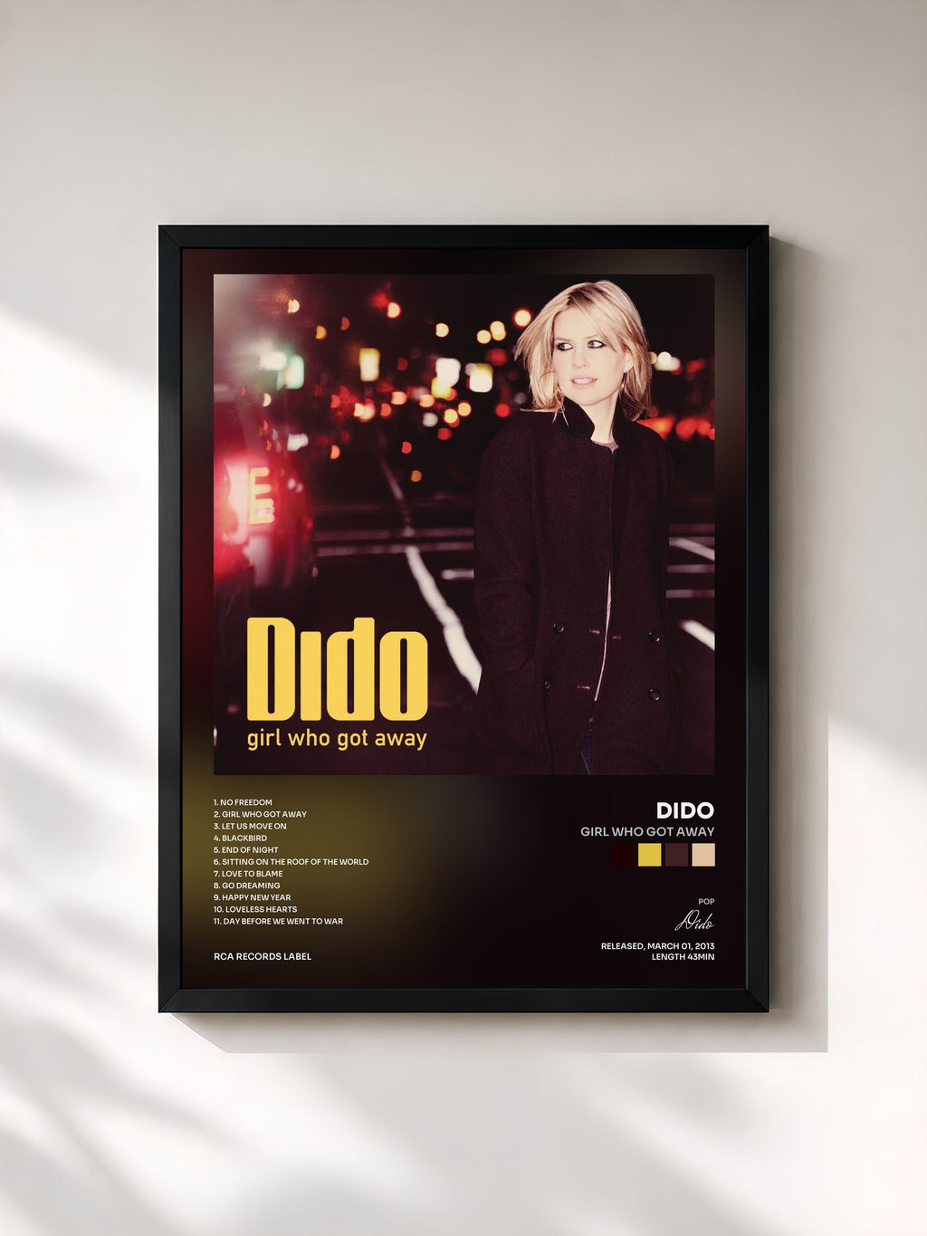 #noir Tableau de l'album Girl Who Got Away de Dido, cadre noir, imprimé et encadré en France