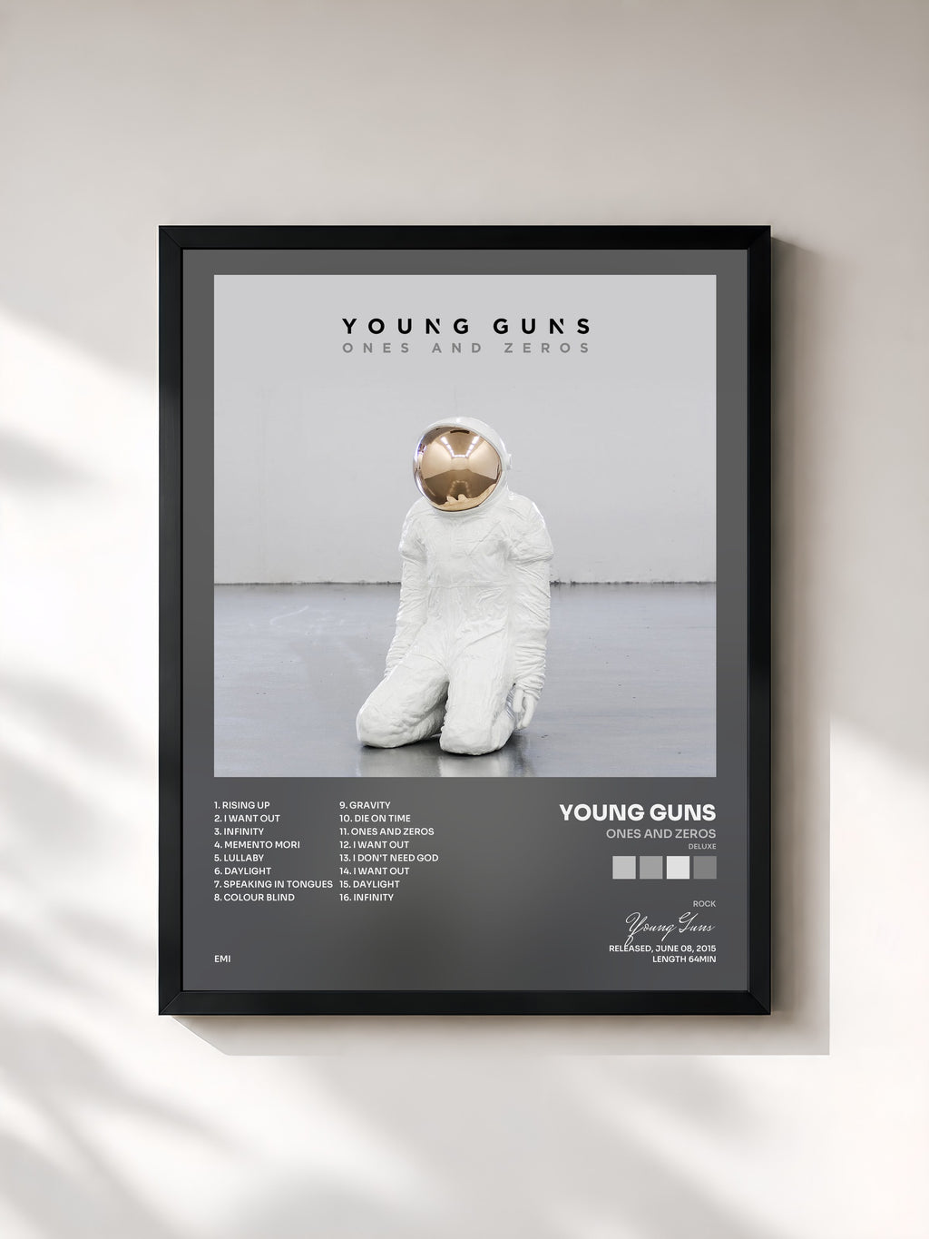 #noir Tableau de l'album Ones And Zeros (Deluxe) de Young Guns, cadre noir, imprimé et encadré en France