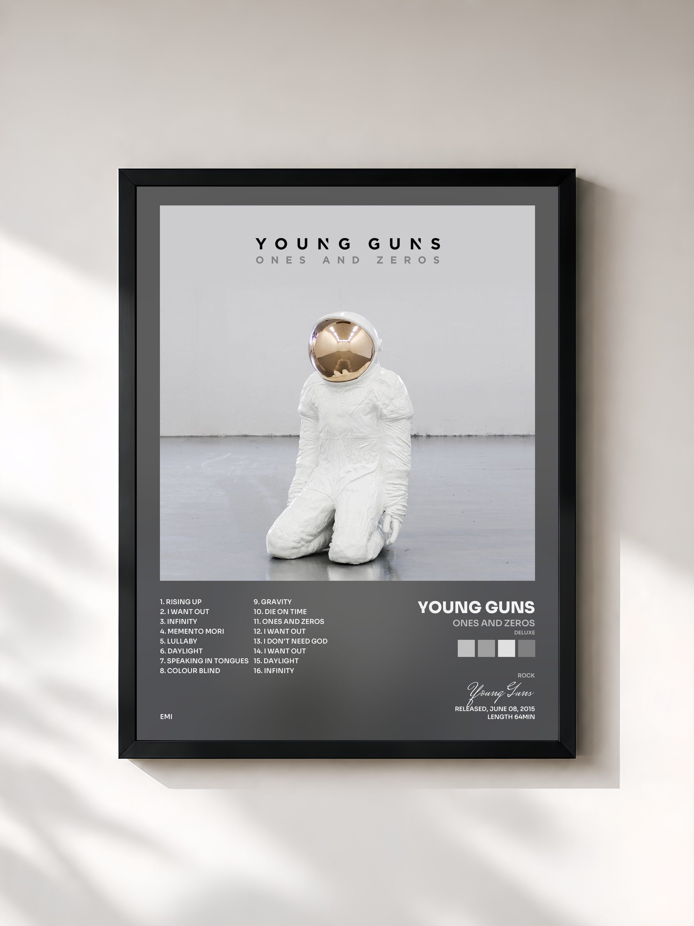 #noir Tableau de l'album Ones And Zeros (Deluxe) de Young Guns, cadre noir, imprimé et encadré en France