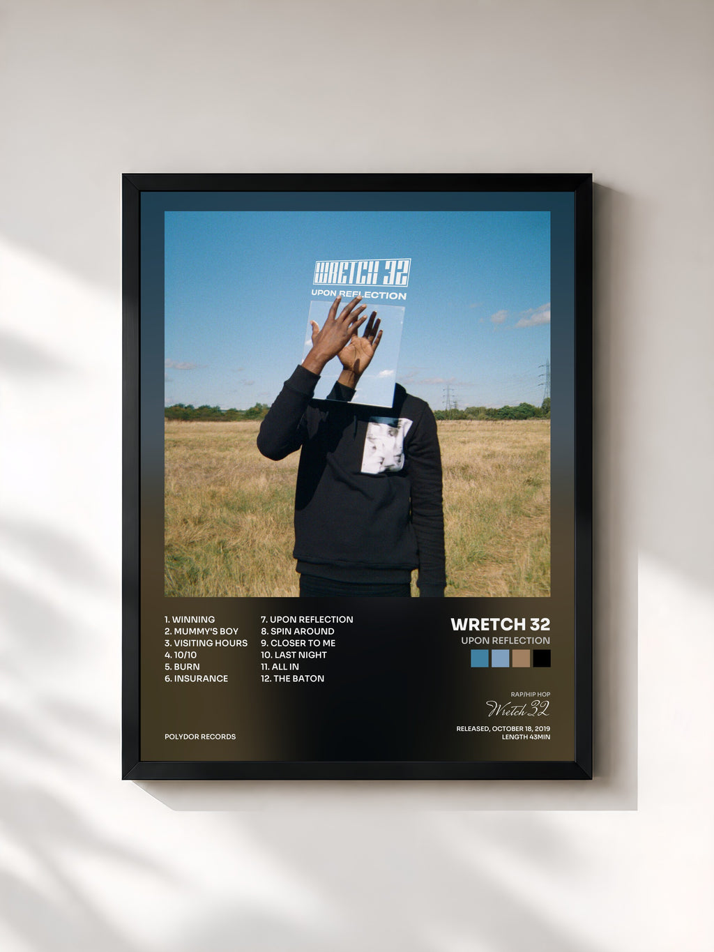 #noir Tableau de l'album Upon Reflection de Wretch 32, cadre noir, imprimé et encadré en France