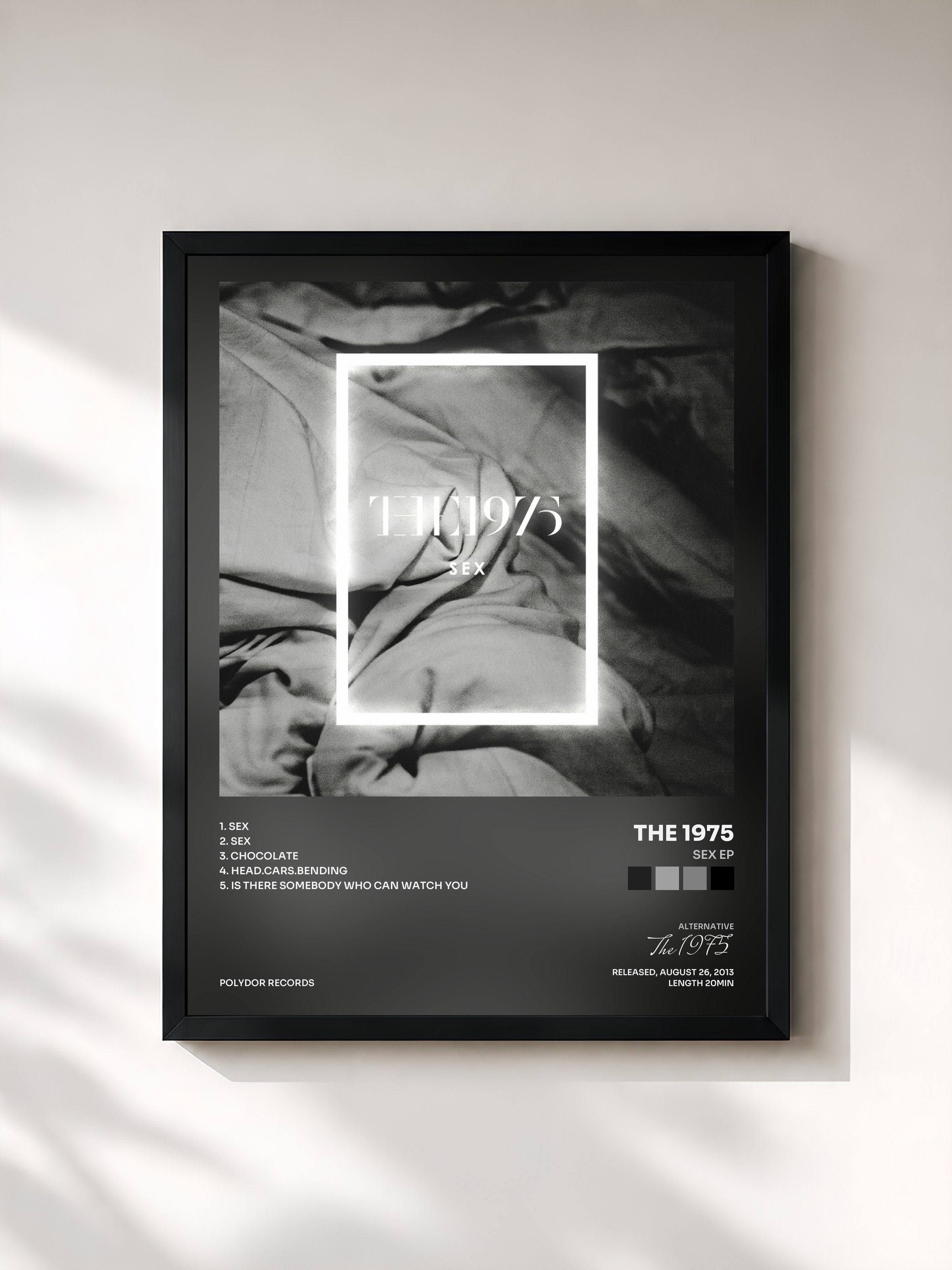 #noir Tableau de l'album Sex EP de The 1975, cadre noir, imprimé et encadré en France