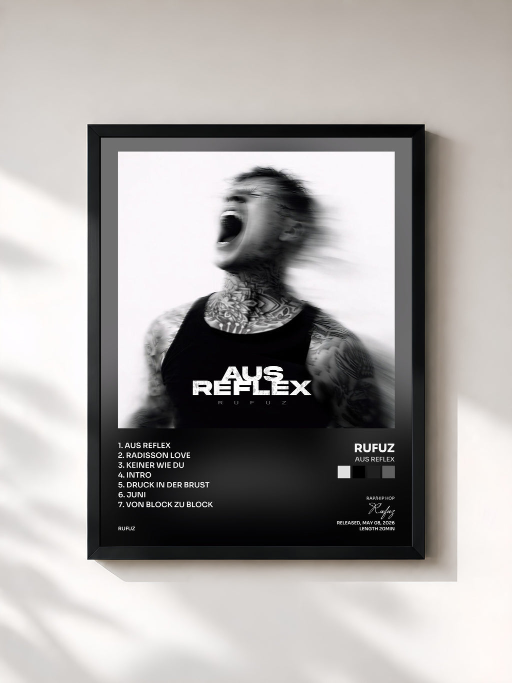 #noir Tableau de l'album Aus Reflex de Rufuz, cadre noir, imprimé et encadré en France