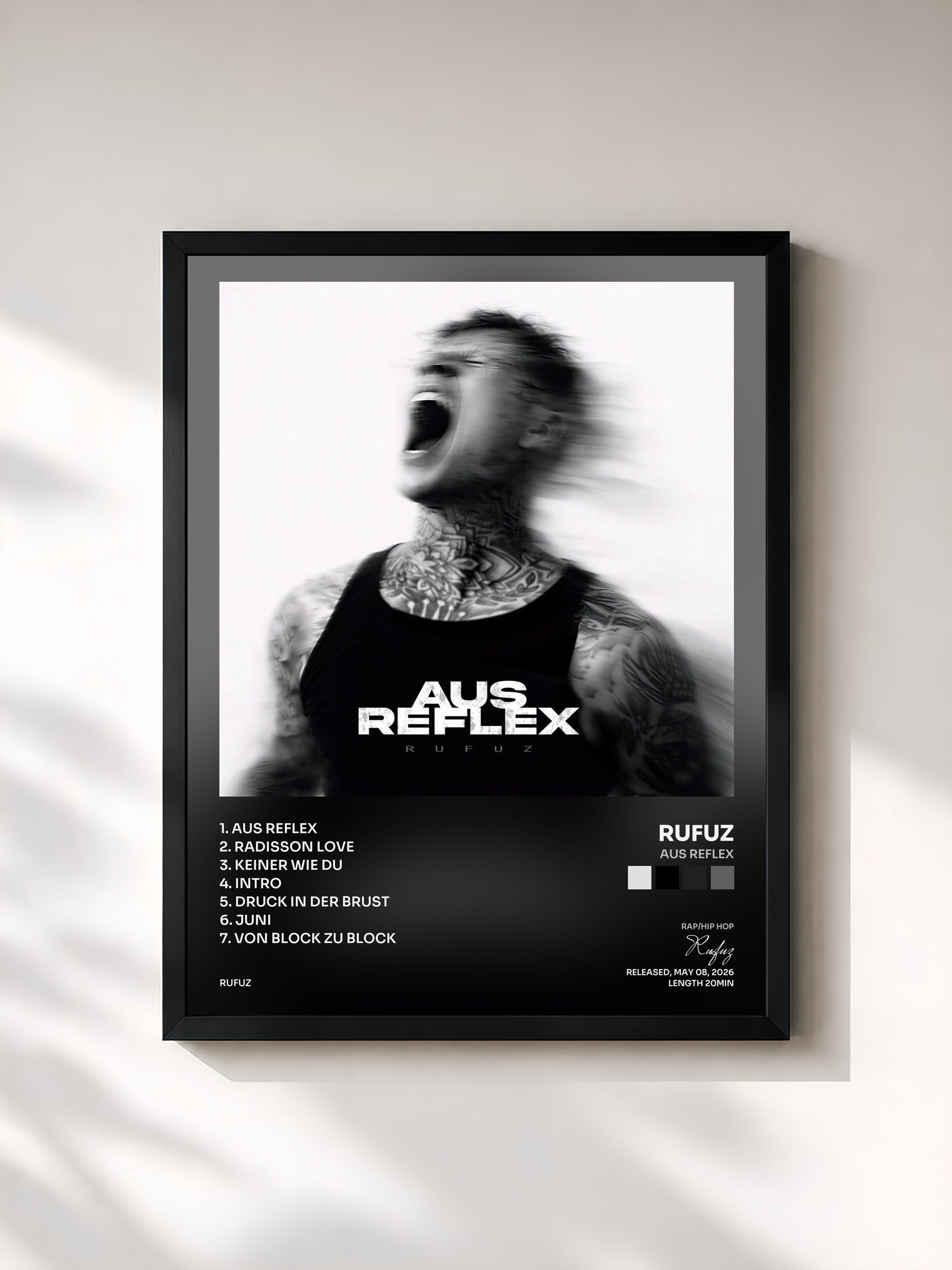 #noir Tableau de l'album Aus Reflex de Rufuz, cadre noir, imprimé et encadré en France