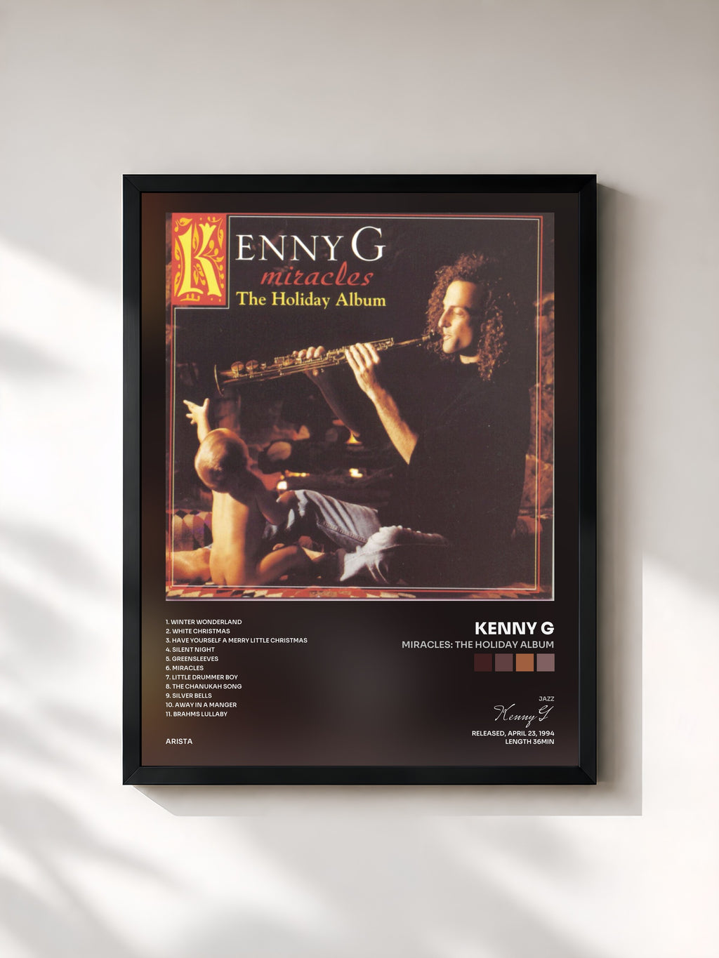 #noir Tableau de l'album Miracles: The Holiday Album de Kenny G, cadre noir, imprimé et encadré en France
