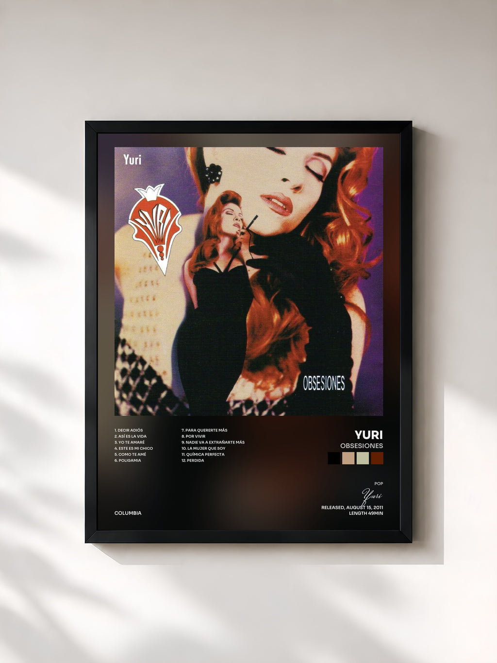 #noir Tableau de l'album Obsesiones de Yuri, cadre noir, imprimé et encadré en France