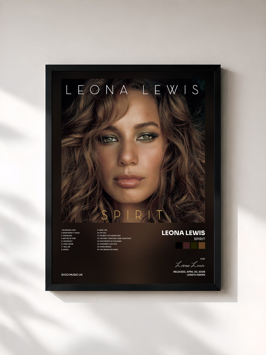 #noir Tableau de l'album Spirit de Leona Lewis, cadre noir, imprimé et encadré en France