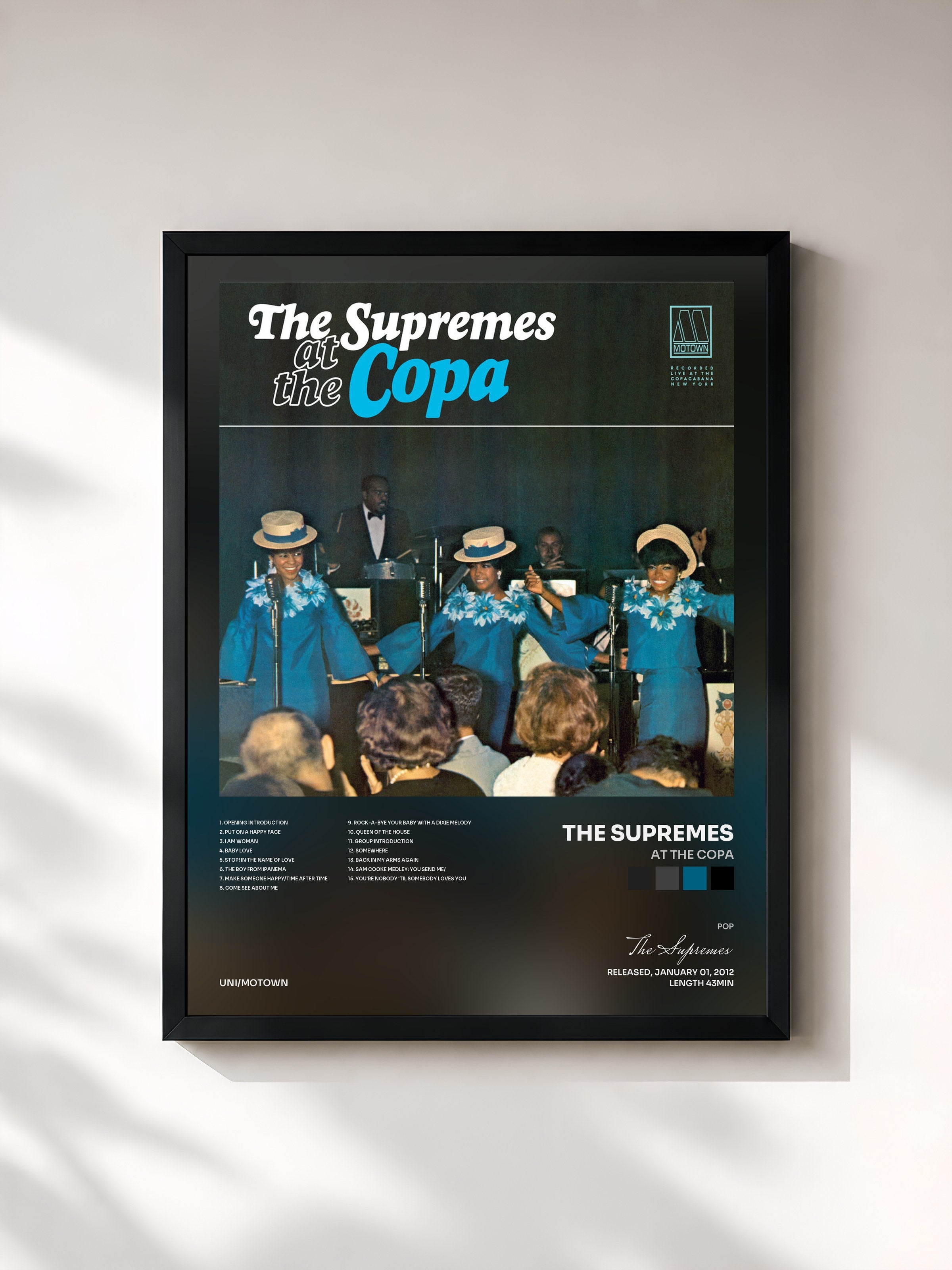 #noir Tableau de l'album At The Copa de The Supremes, cadre noir, imprimé et encadré en France