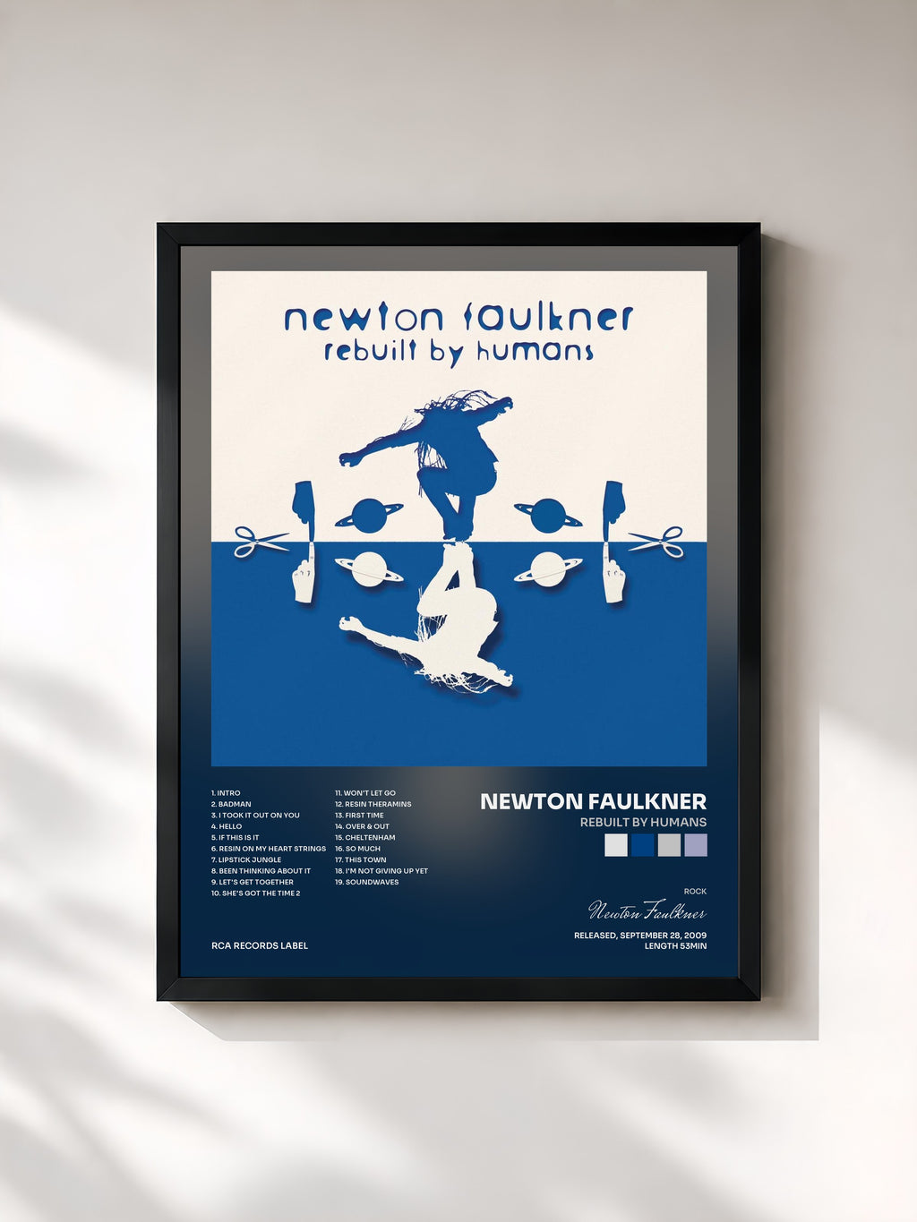 #noir Tableau de l'album Rebuilt By Humans de Newton Faulkner, cadre noir, imprimé et encadré en France