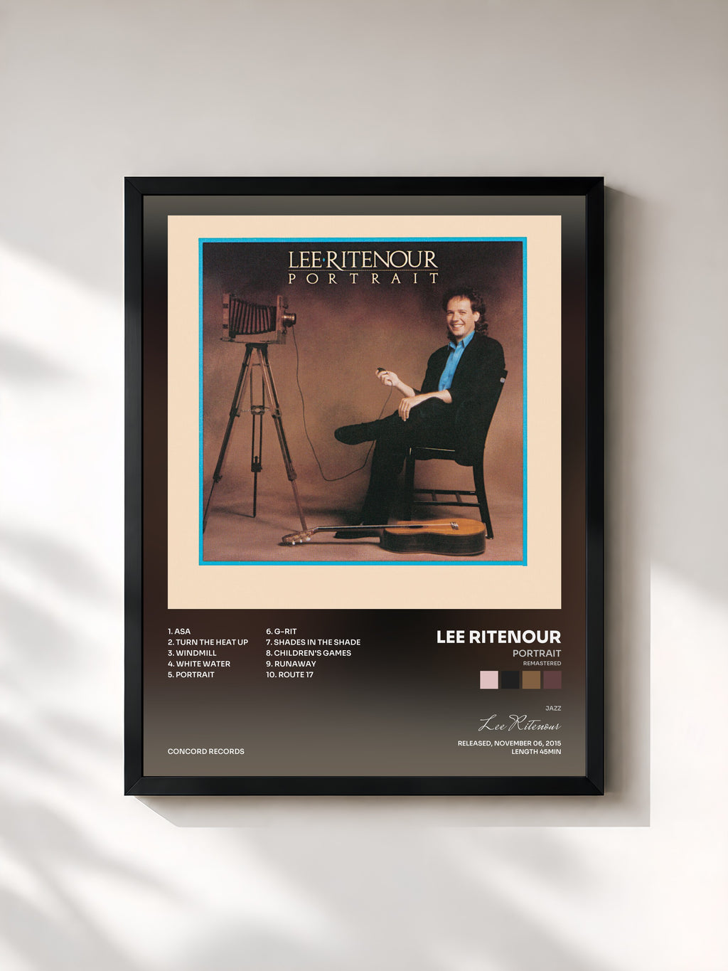 #noir Tableau de l'album Portrait (Remastered) de Lee Ritenour, cadre noir, imprimé et encadré en France