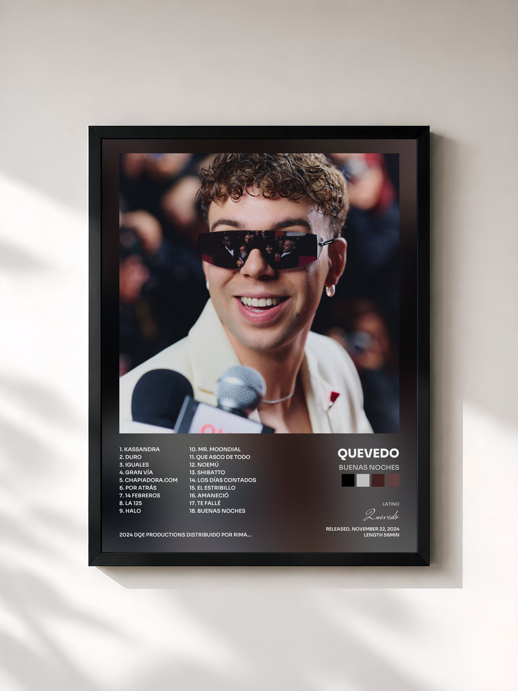 #noir Tableau de l'album BUENAS NOCHES de Quevedo, cadre noir, imprimé et encadré en France