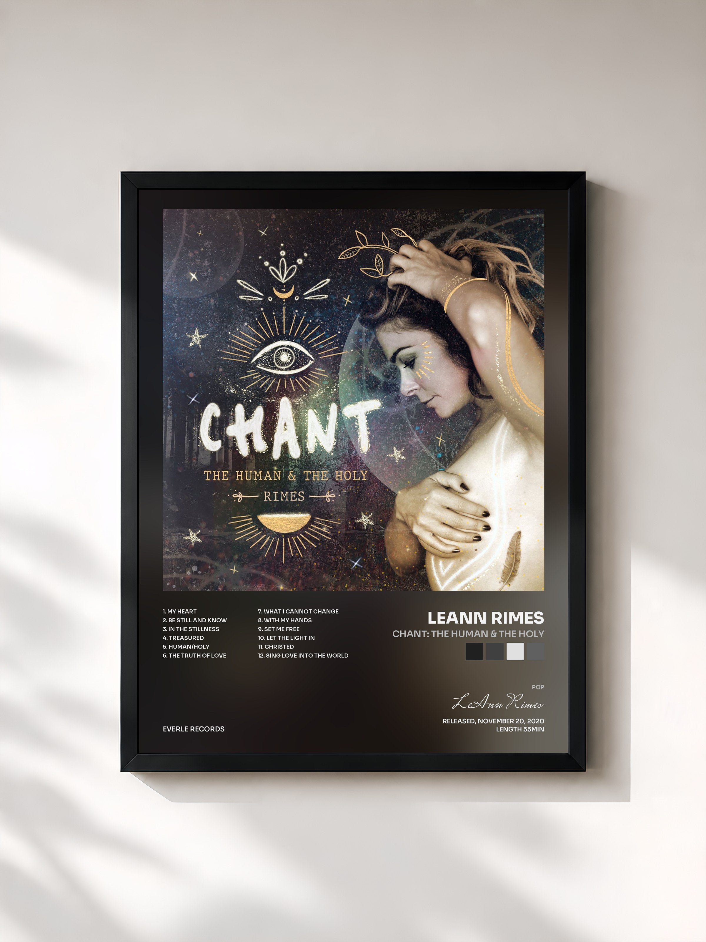 #noir Tableau de l'album CHANT: The Human & The Holy de LeAnn Rimes, cadre noir, imprimé et encadré en France
