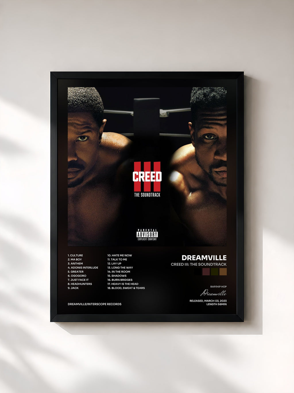 #noir Tableau de l'album Creed III: The Soundtrack de Dreamville, cadre noir, imprimé et encadré en France