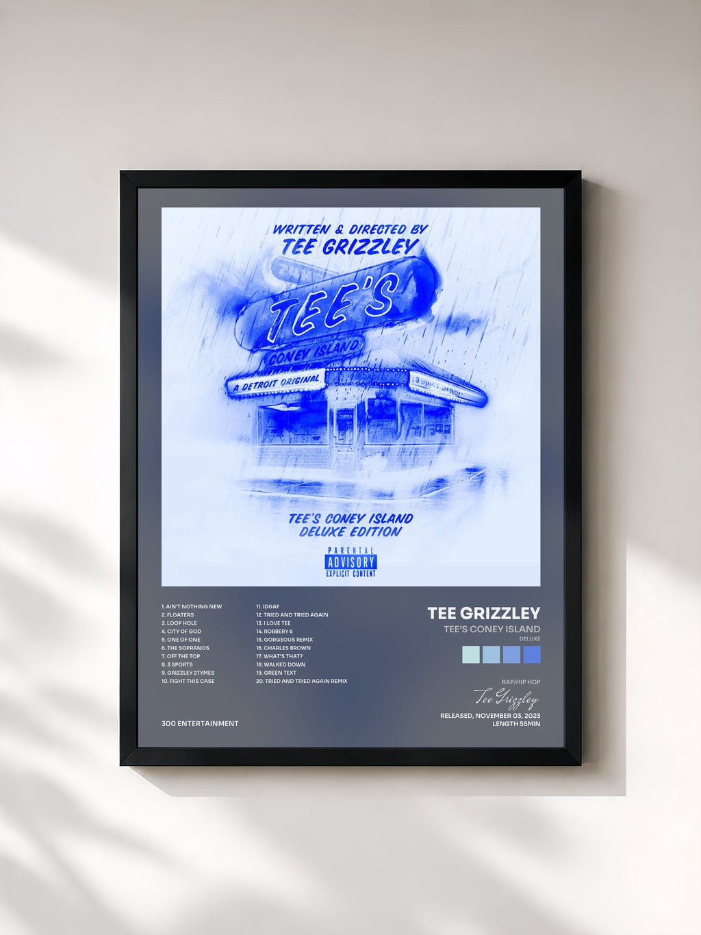 #noir Tableau de l'album Tee’s Coney Island (Deluxe) de Tee Grizzley, cadre noir, imprimé et encadré en France