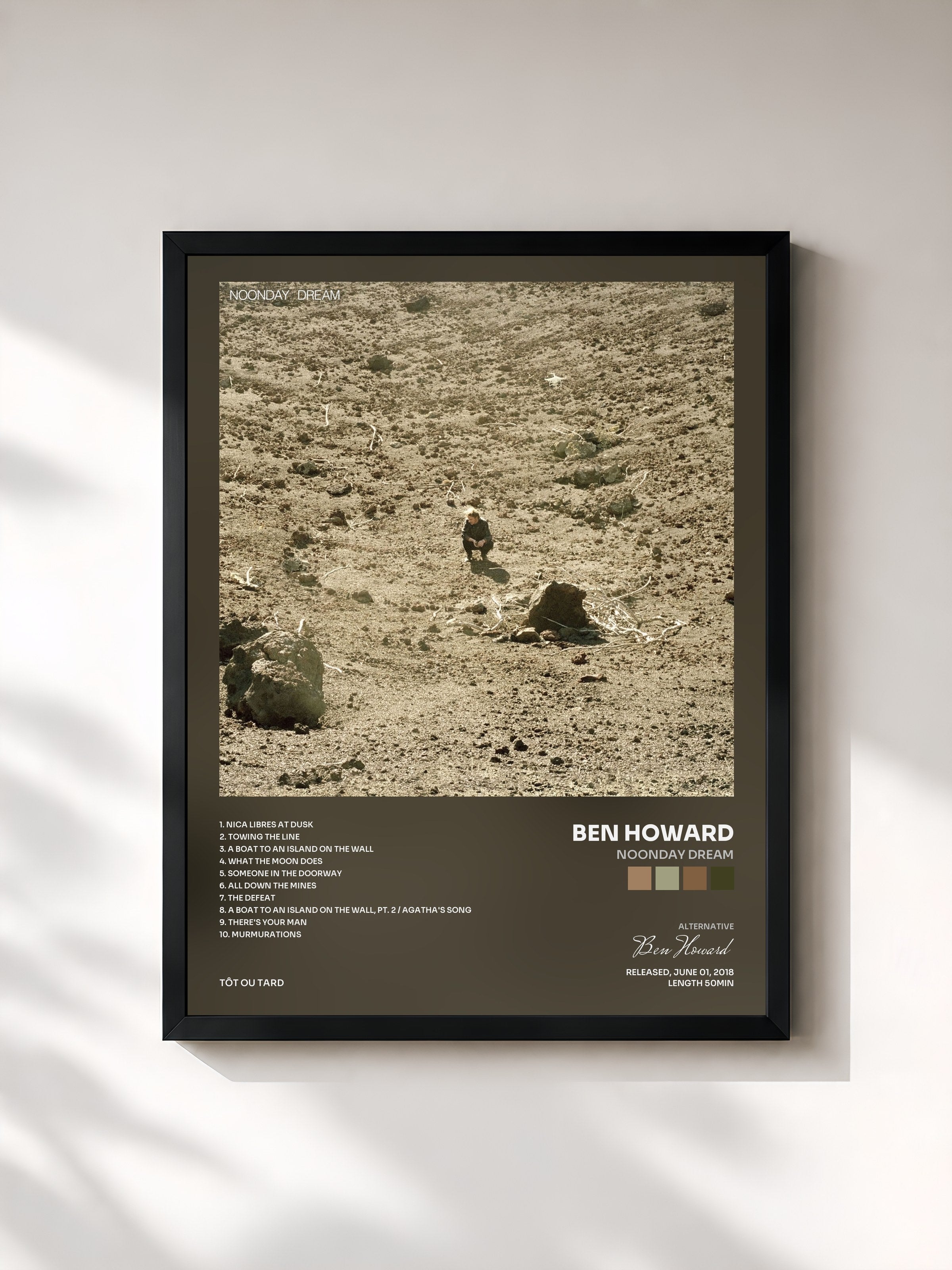 #noir Tableau de l'album Noonday Dream de Ben Howard, cadre noir, imprimé et encadré en France