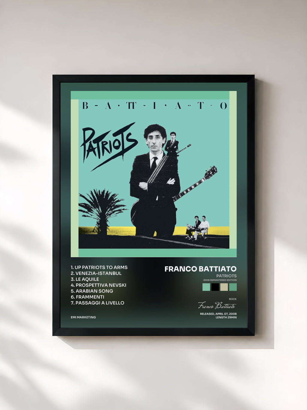 #noir Tableau de l'album Patriots (2008 Remastered Edition) de Franco Battiato, cadre noir, imprimé et encadré en France