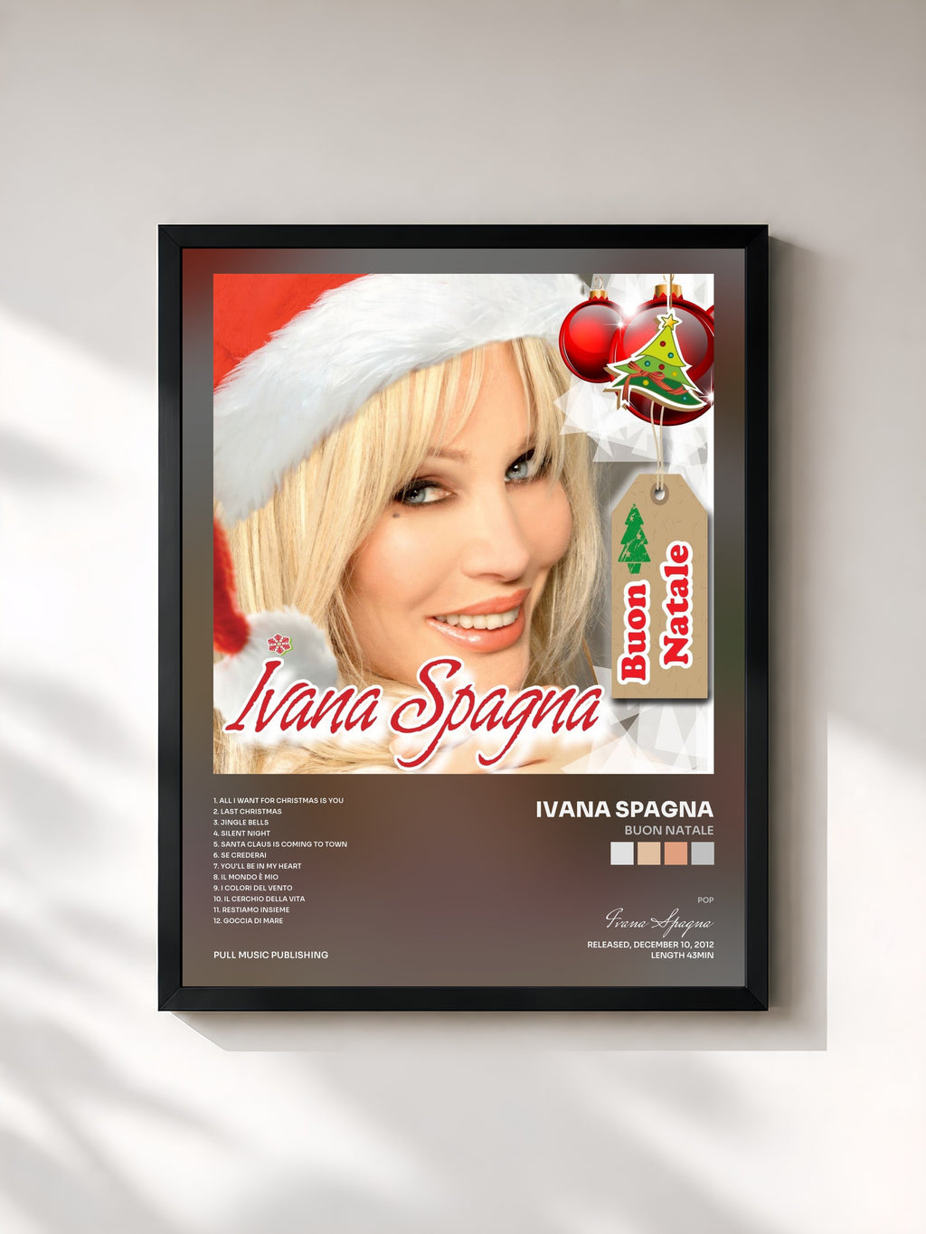 #noir Tableau de l'album Buon Natale de Ivana Spagna, cadre noir, imprimé et encadré en France
