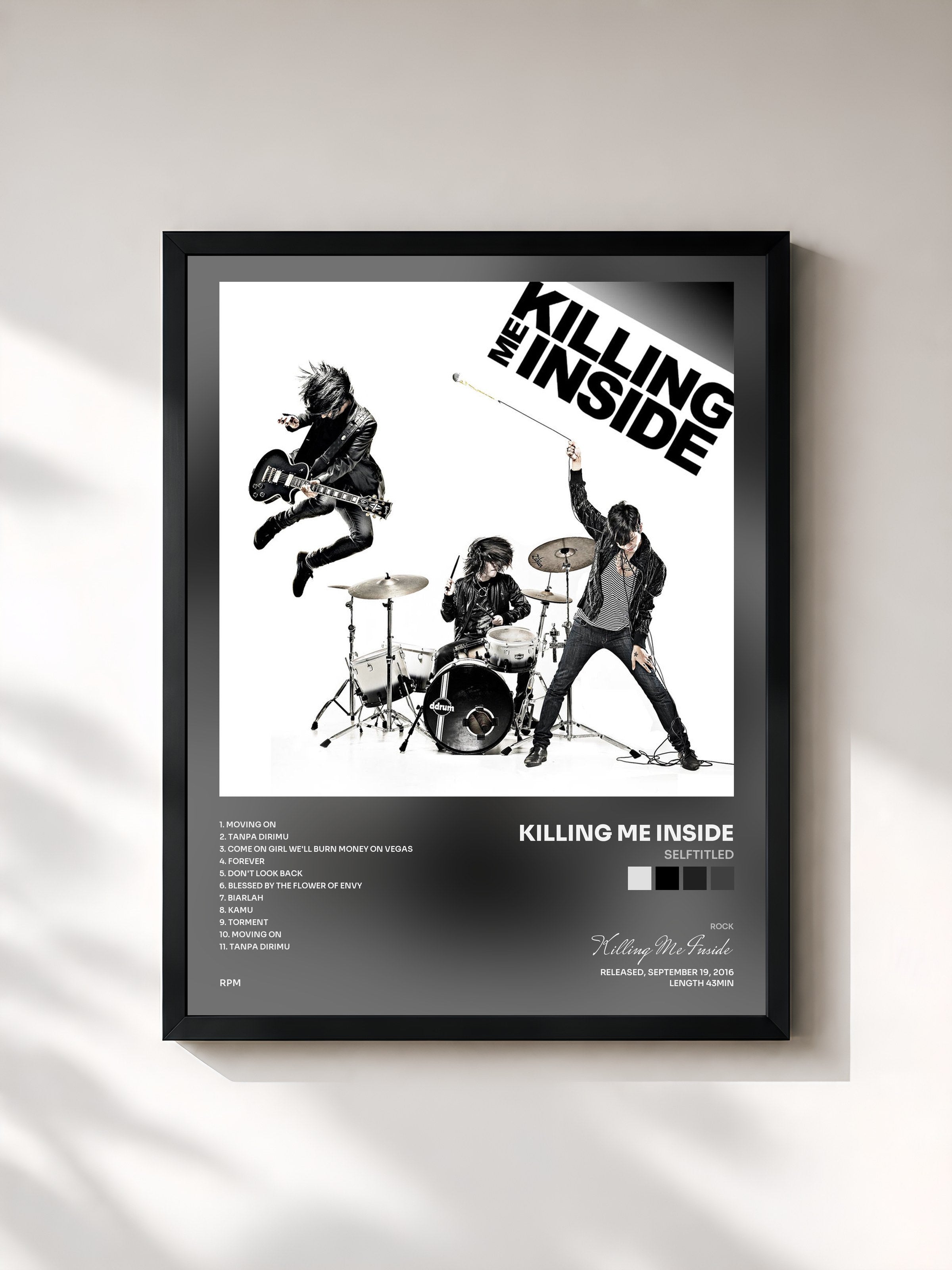 #noir Tableau de l'album Selftitled de Killing Me Inside, cadre noir, imprimé et encadré en France