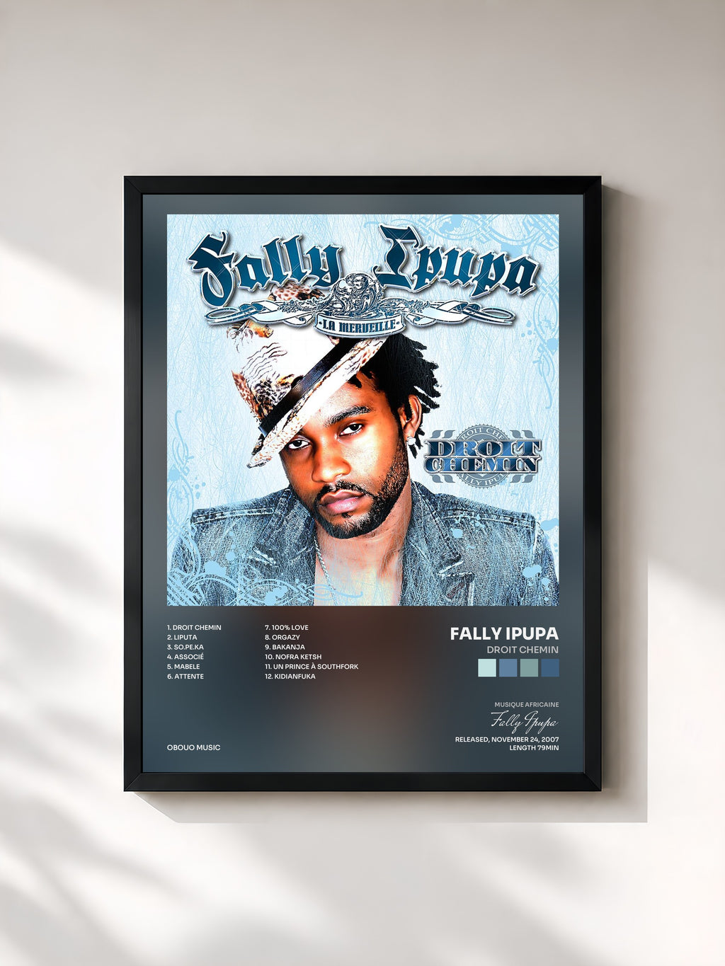#noir Tableau de l'album Droit Chemin de Fally Ipupa, cadre noir, imprimé et encadré en France