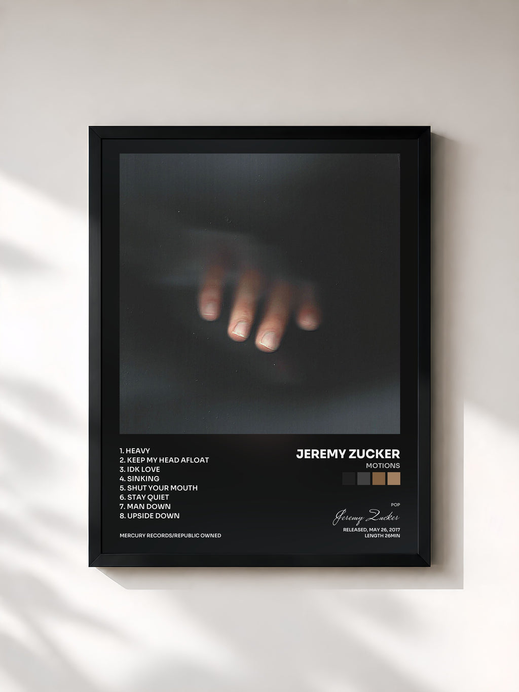 #noir Tableau de l'album Motions de Jeremy Zucker, cadre noir, imprimé et encadré en France