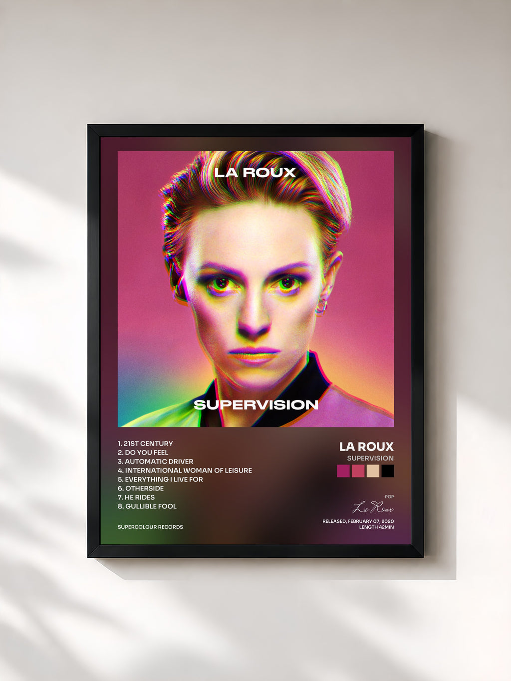 #noir Tableau de l'album Supervision de La Roux, cadre noir, imprimé et encadré en France