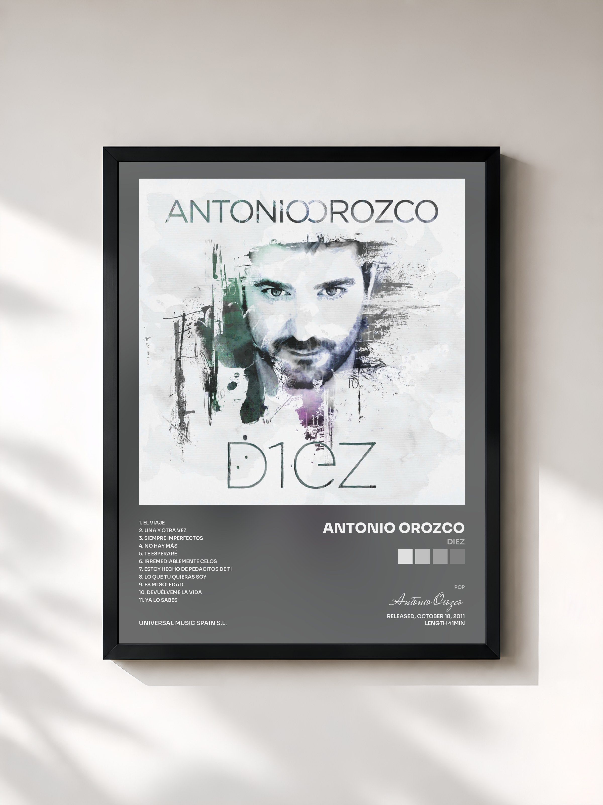 #noir Tableau de l'album Diez de Antonio Orozco, cadre noir, imprimé et encadré en France